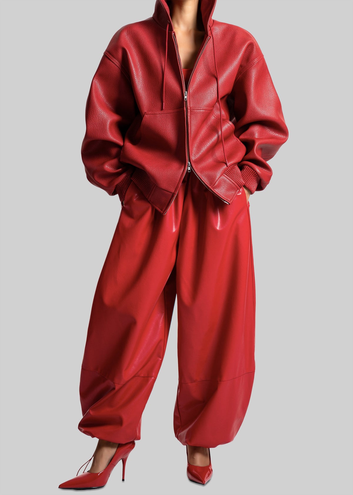 Kodai Faux Leather Bomber Jacket - Red β view 4 of 11