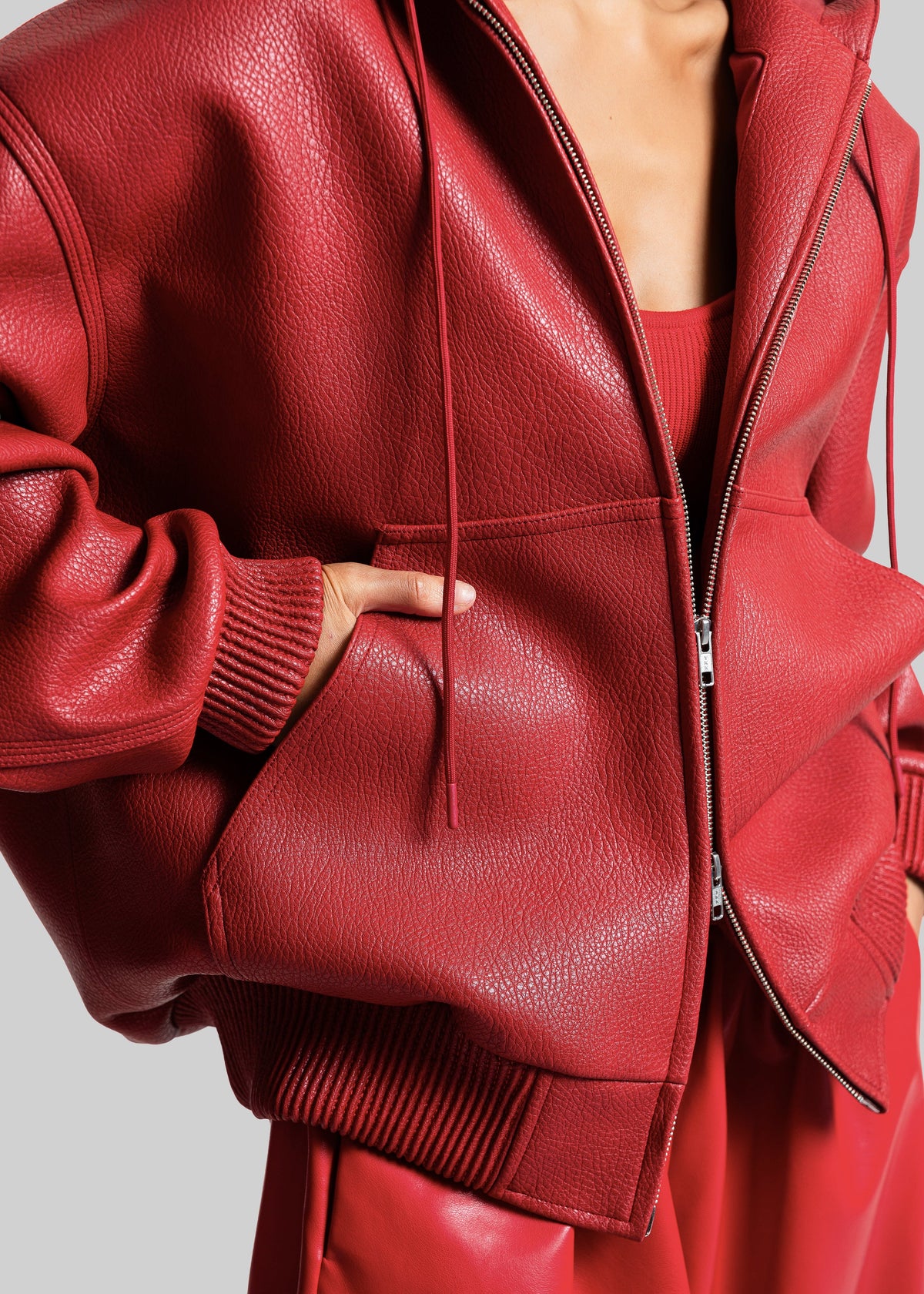 Kodai Faux Leather Bomber Jacket - Red β view 3 of 11