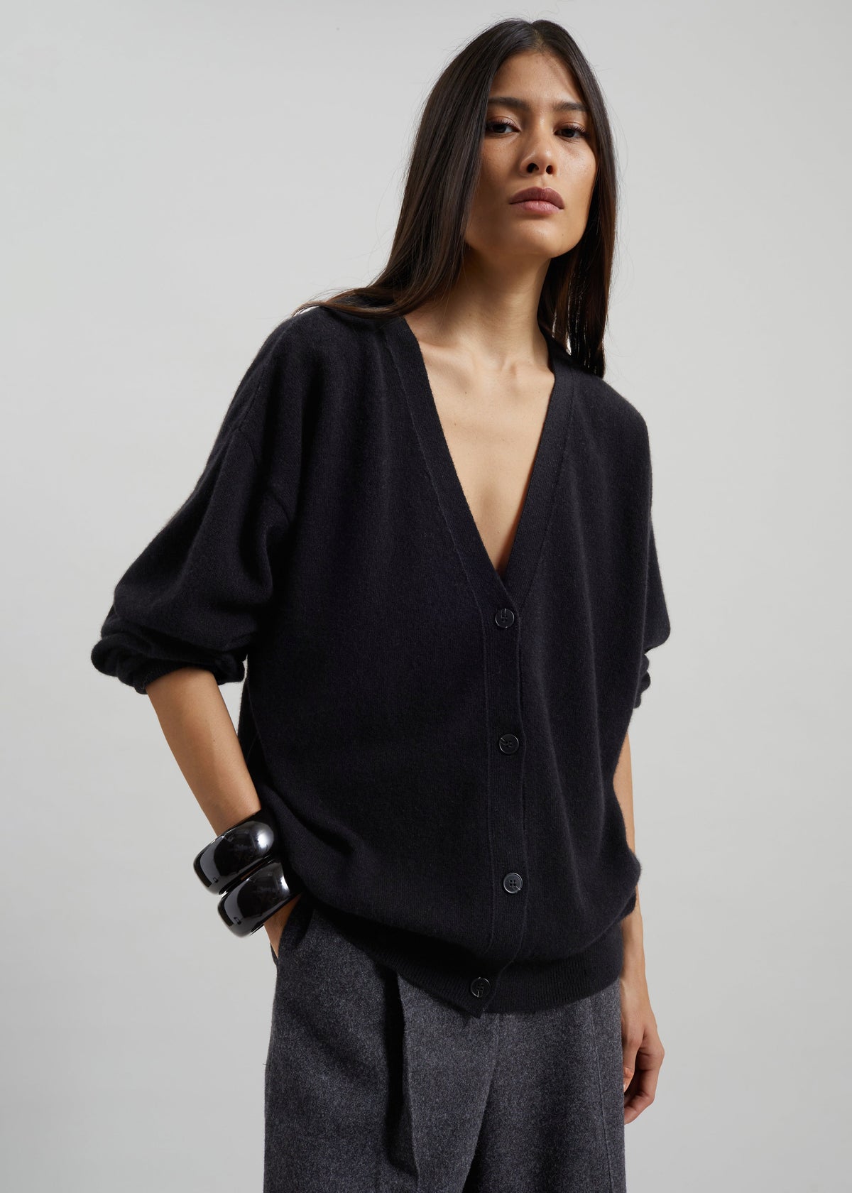 Lachen Double-Sided Wool Cardigan - Black β view 3 of 8