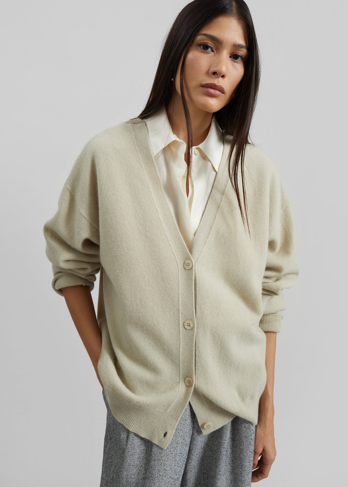 Lachen Double-Sided Wool Cardigan - Light Beige β view 4 of 7