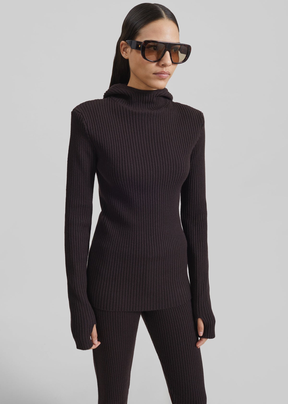 Larice Hooded Knit Top - Brown β view 3 of 9