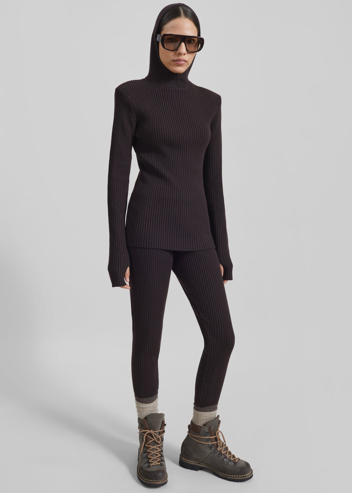 Larice Hooded Knit Top - Brown β view 2 of 9