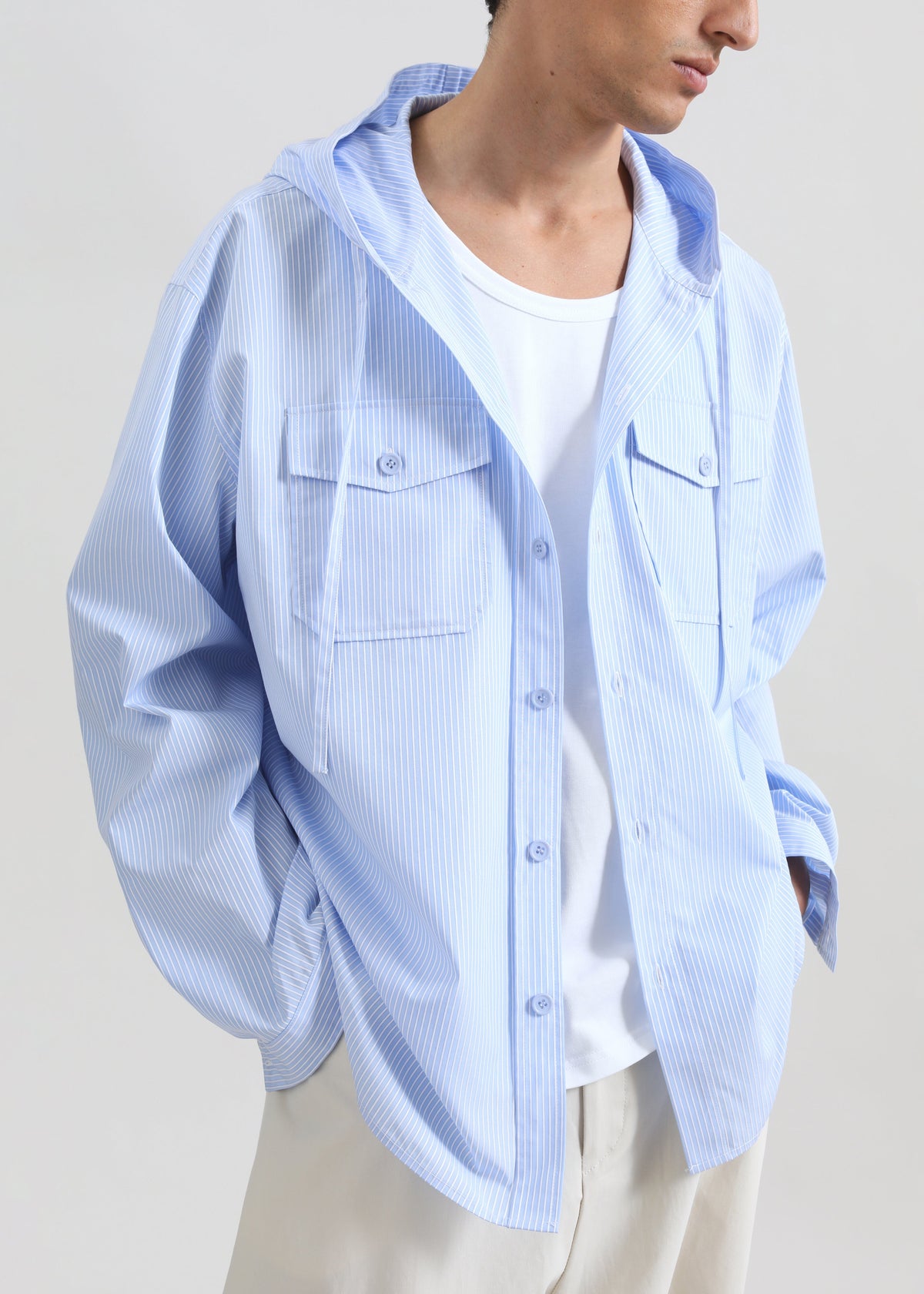 Lars Hooded Striped Jacket - Blue/White Stripe β view 3 of 11