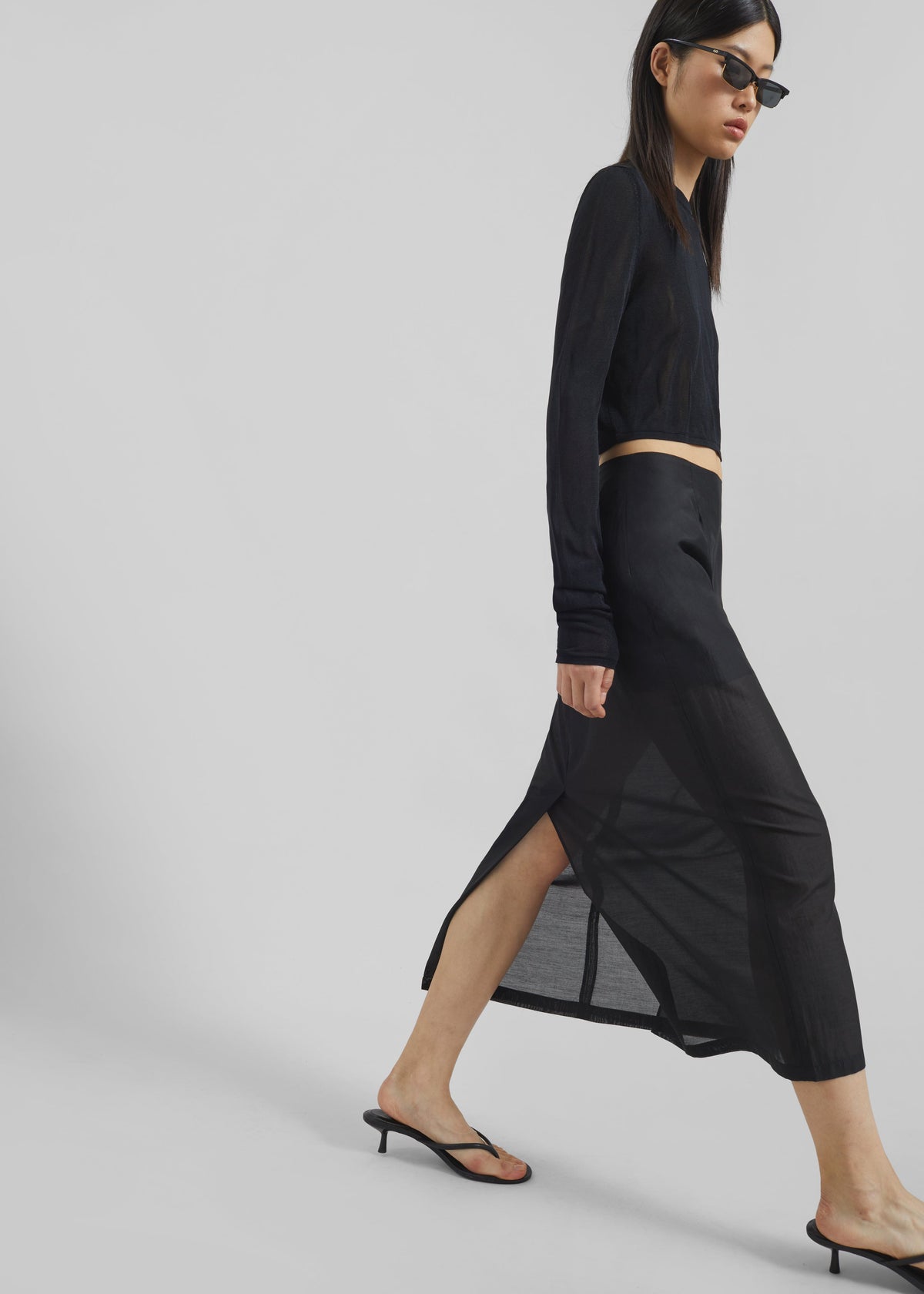 Lenore Semi Sheer Midi Skirt - Black β view 1 of 9