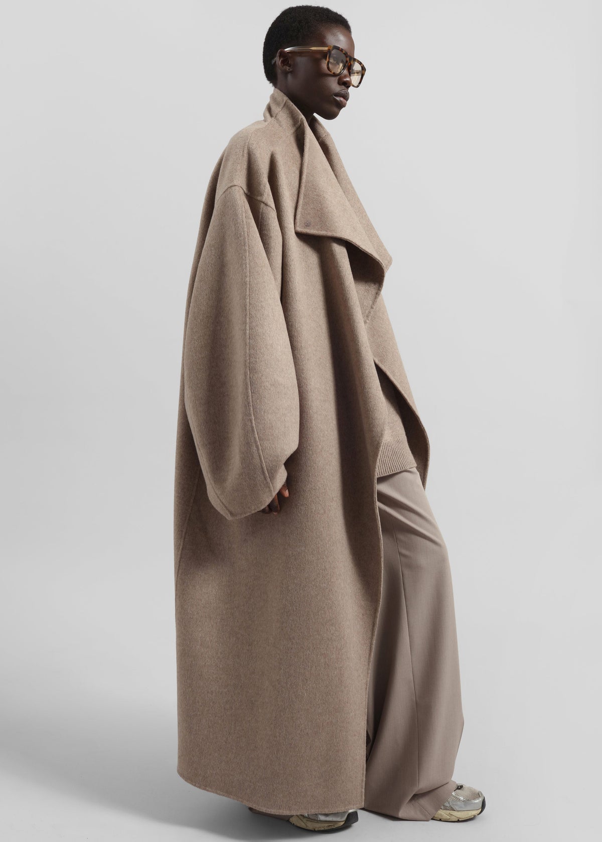 Leroy Funnel Neck Wool Coat - Taupe Melange β view 2 of 6