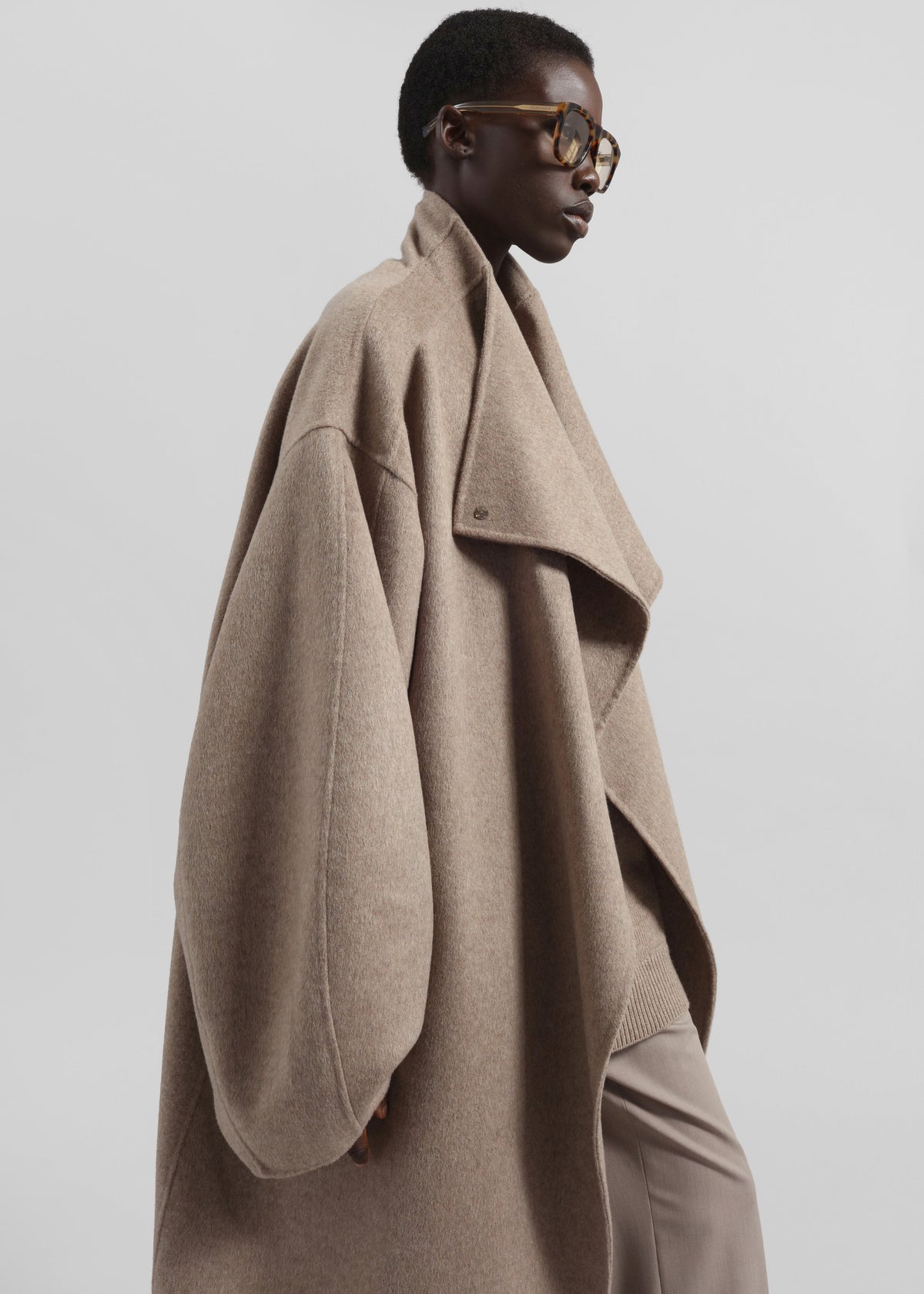 Leroy Funnel Neck Wool Coat - Taupe Melange β view 5 of 6