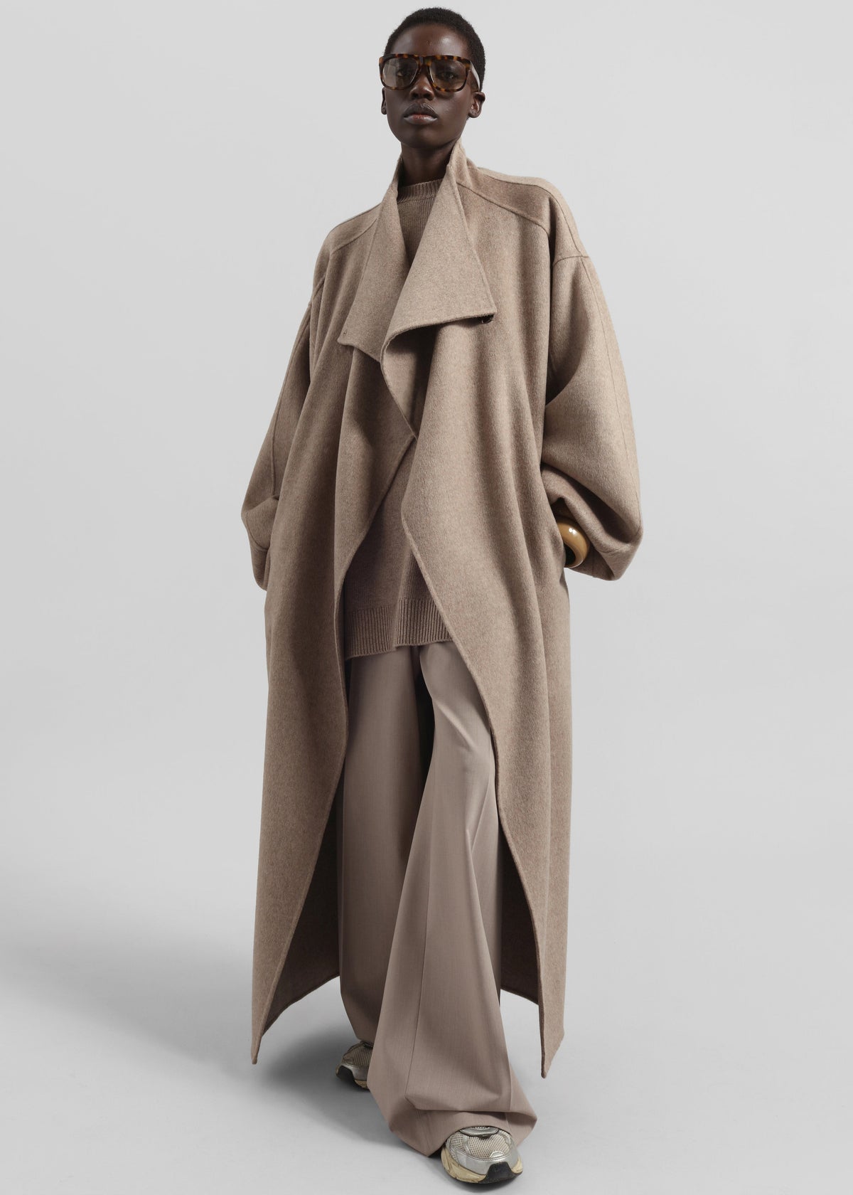 Leroy Funnel Neck Wool Coat - Taupe Melange β view 1 of 6