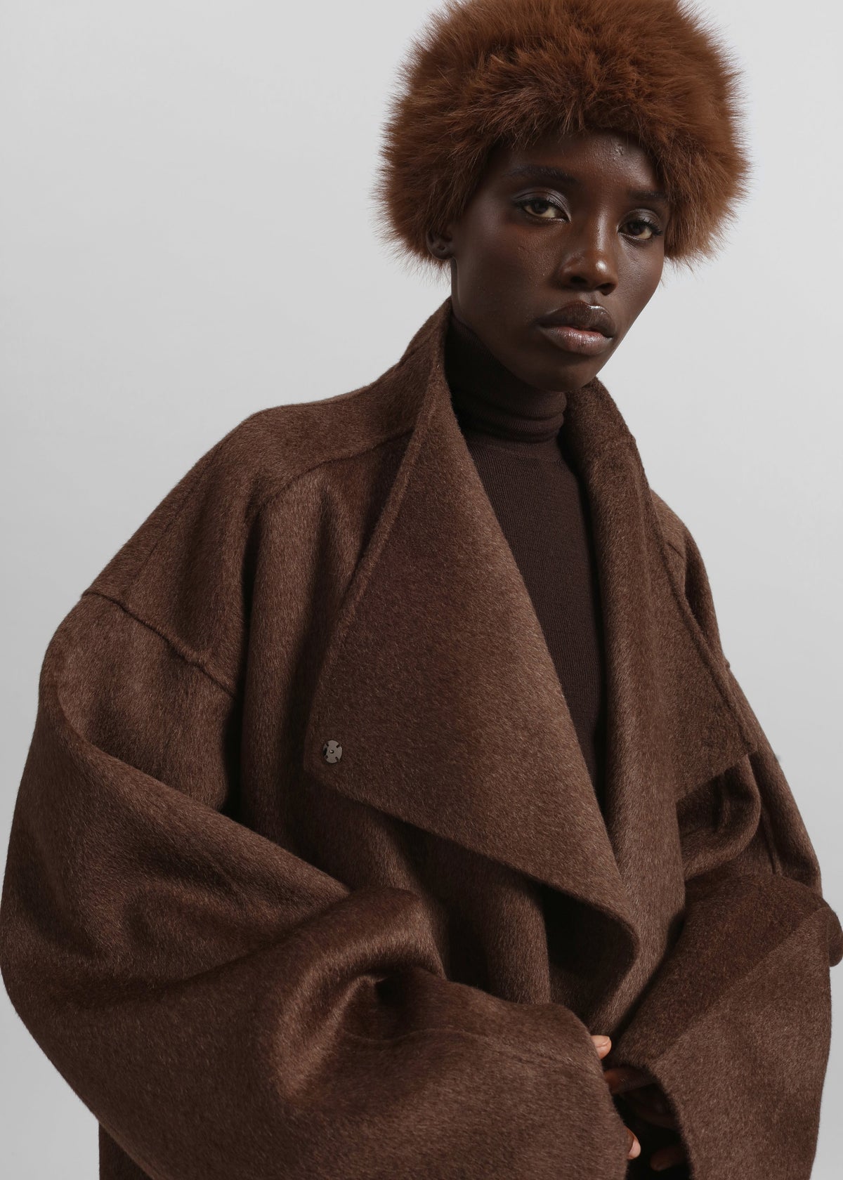 Leroy Funnel Neck Wool Coat - Brown Melange β view 4 of 6