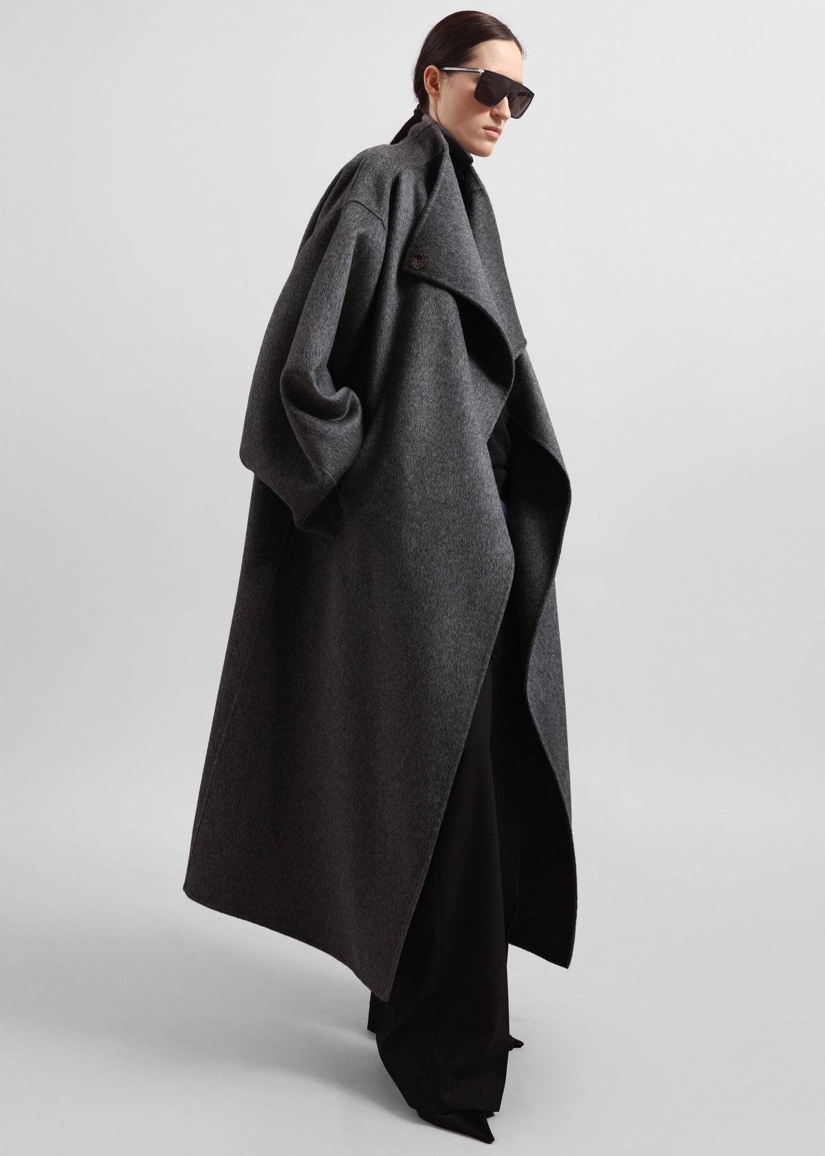 Leroy Funnel Neck Wool Coat - Dark Grey Melange β view 1 of 7