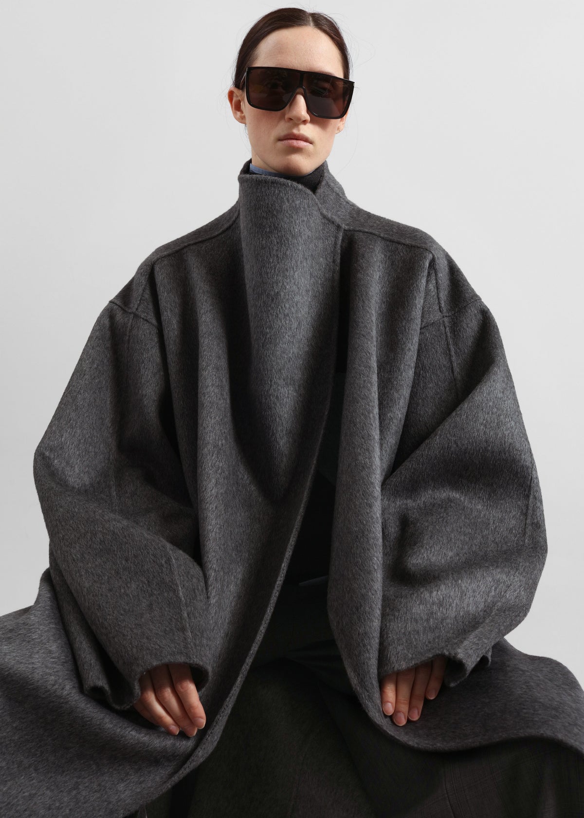 Leroy Funnel Neck Wool Coat - Dark Grey Melange β view 3 of 7