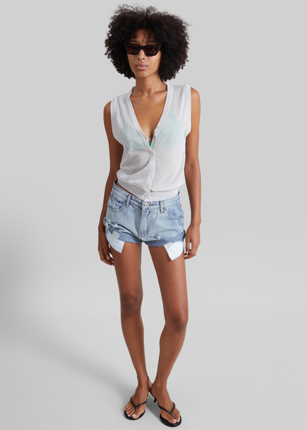Lesina Sheer Knit Sleeveless Cardigan - Light Grey β view 5 of 8