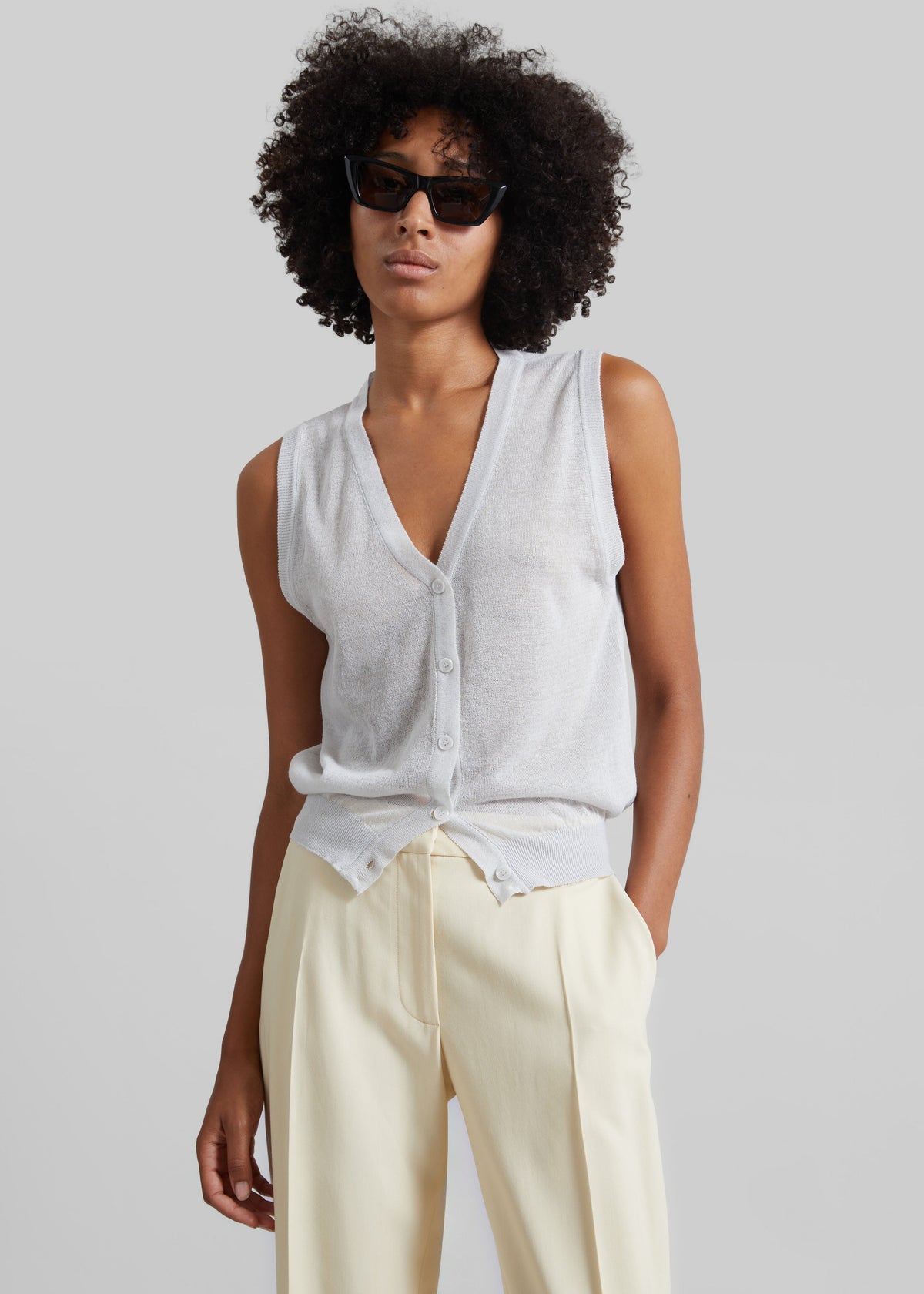 Lesina Sheer Knit Sleeveless Cardigan - Light Grey β view 6 of 8