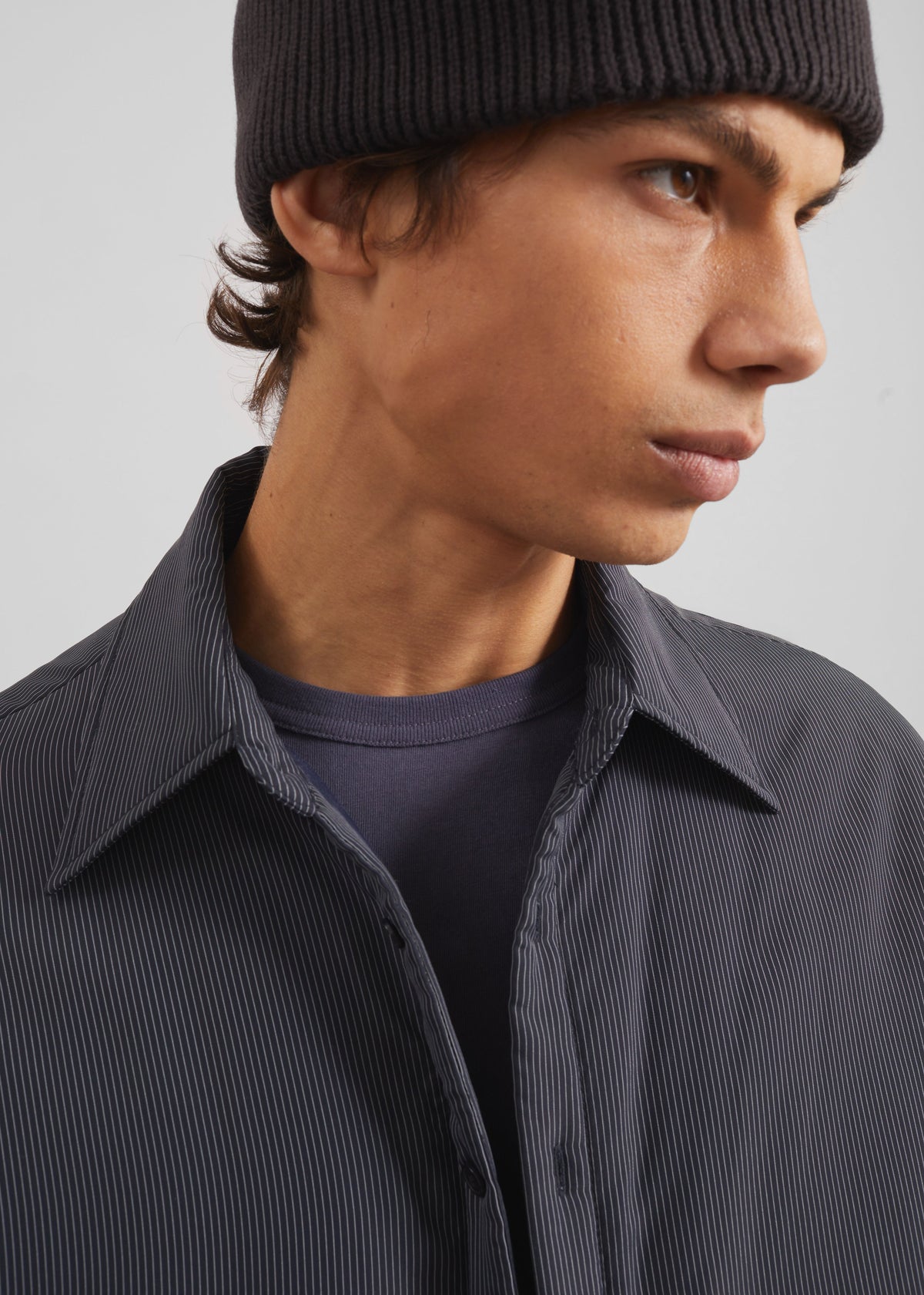 Levidi Padded Overshirt - Navy/White Pinstripe β view 3 of 6