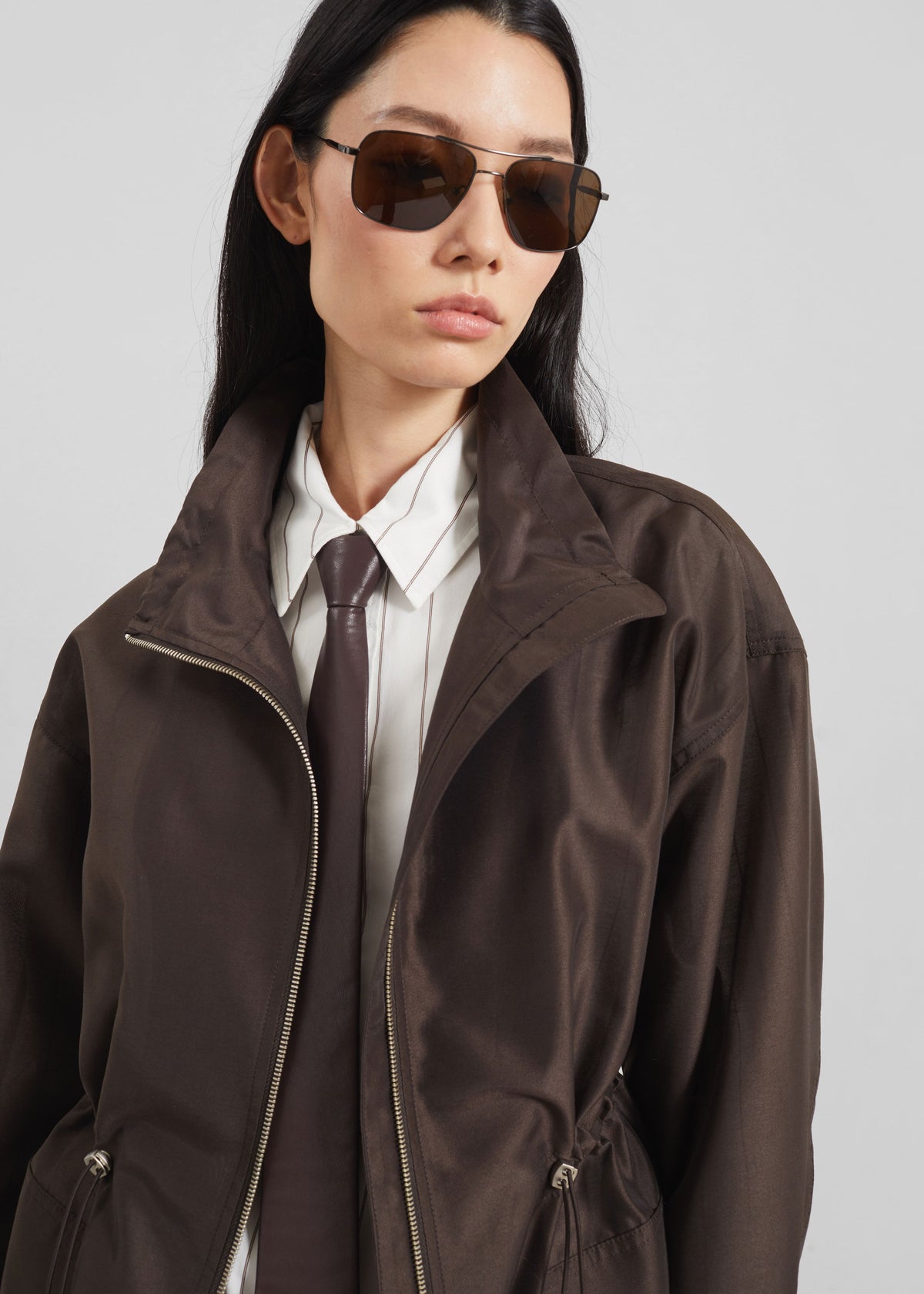 Linares Sheer Drawstring Jacket - Brown β view 2 of 10