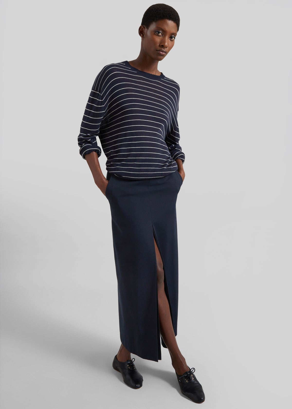 Lisle Front Slit Pencil Skirt - Navy β view 5 of 7