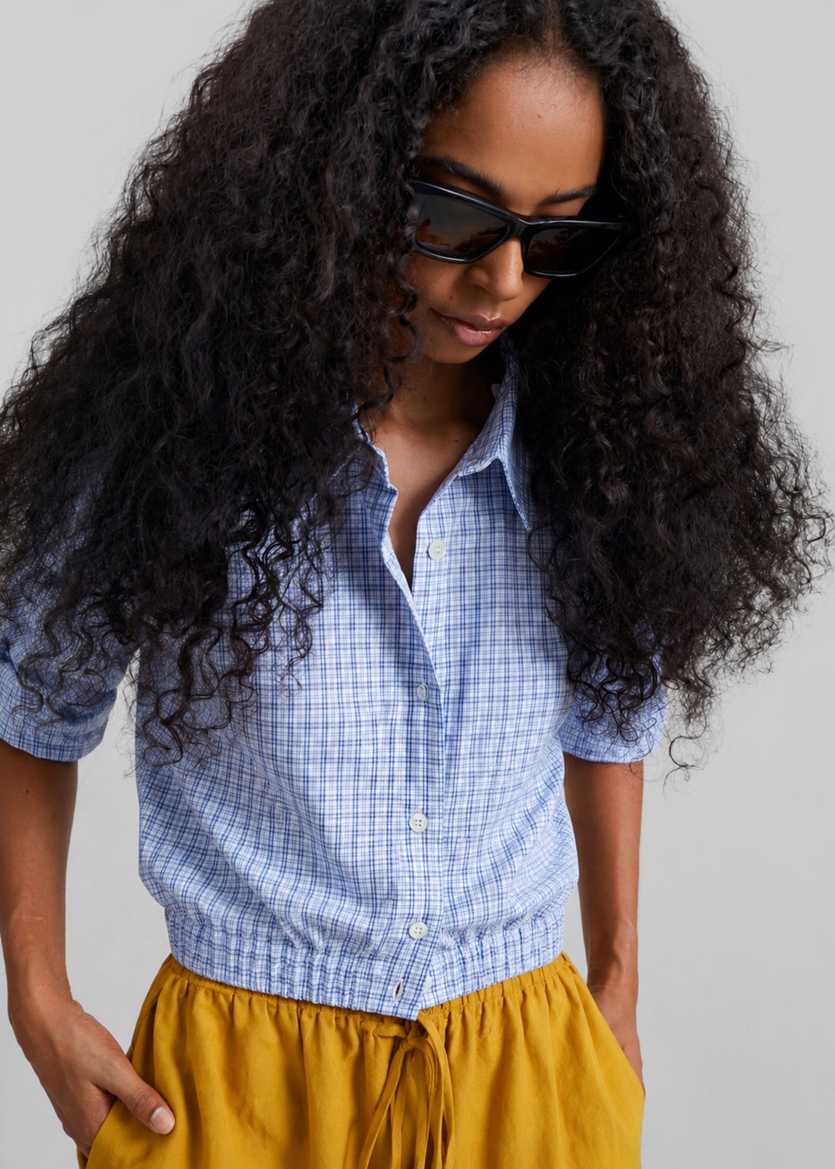Lison Cropped Shirt - Blue Plaid β view 4 of 9