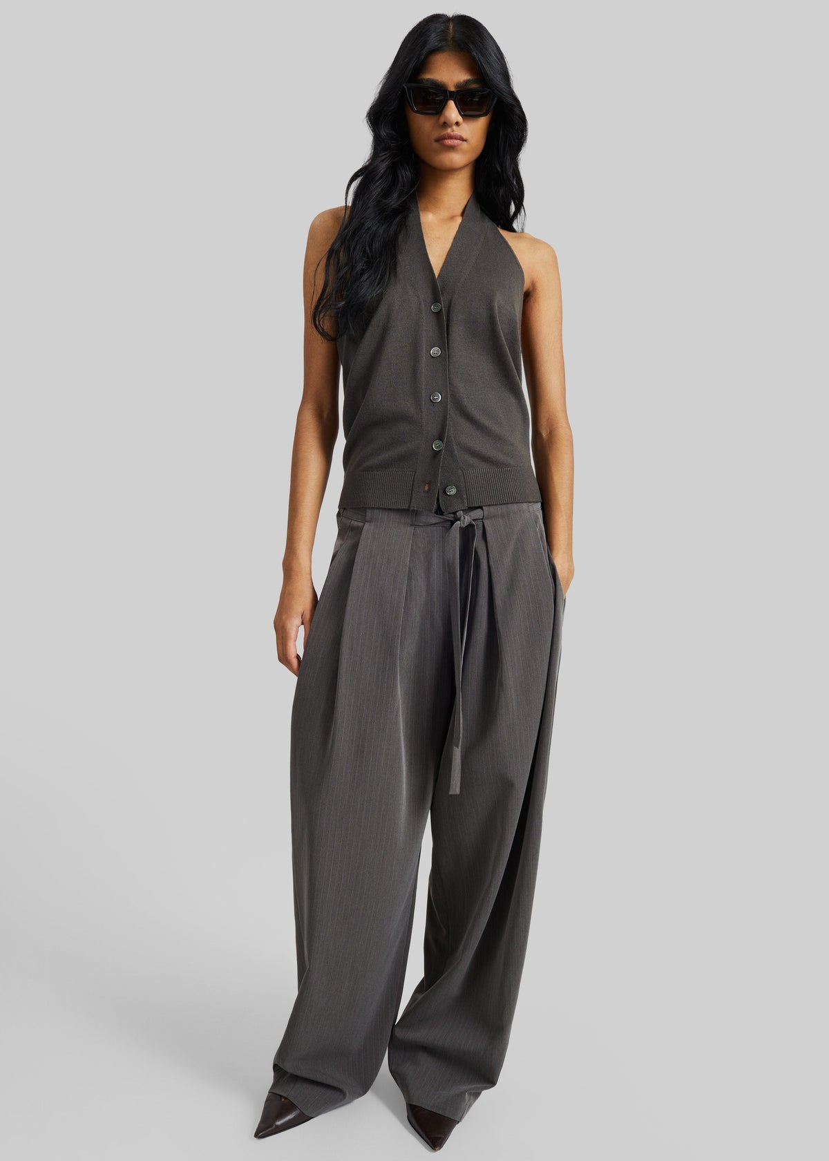 Loire Curved Pants - Charcoal Pinstripe β view 1 of 6