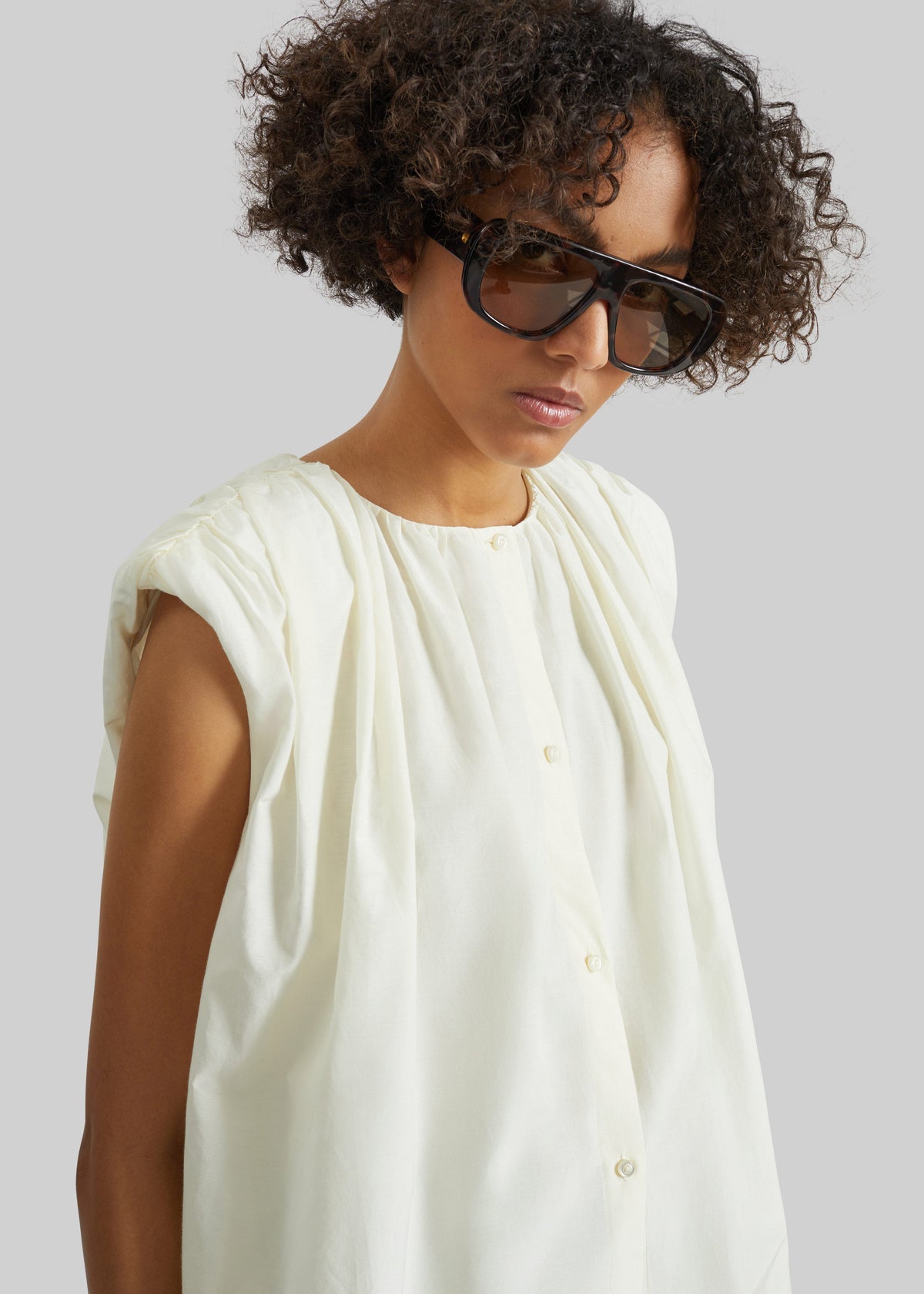 Loulou de Saison Anca Gathered Blouse - Ivory β view 3 of 6