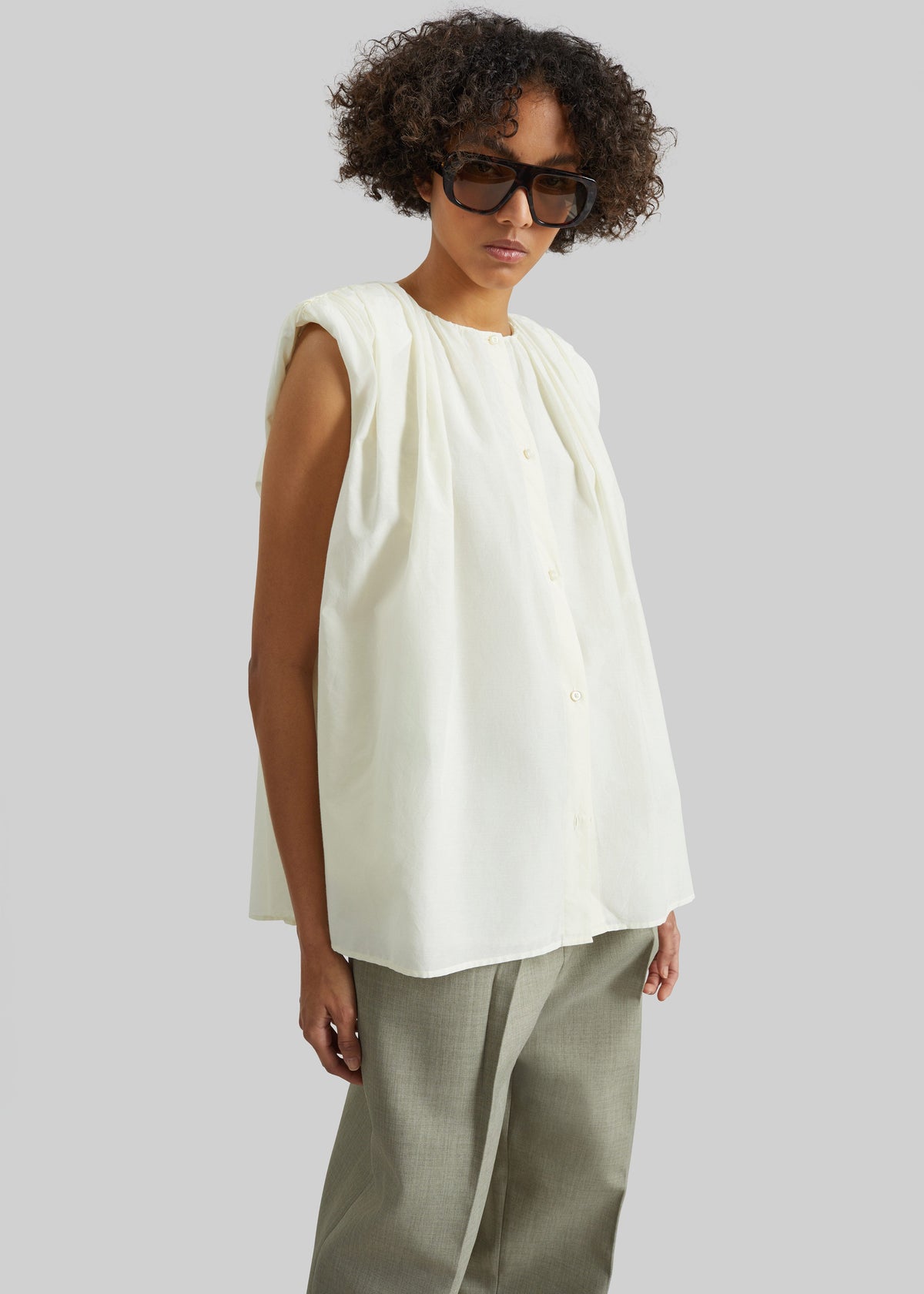 Loulou de Saison Anca Gathered Blouse - Ivory β view 4 of 6
