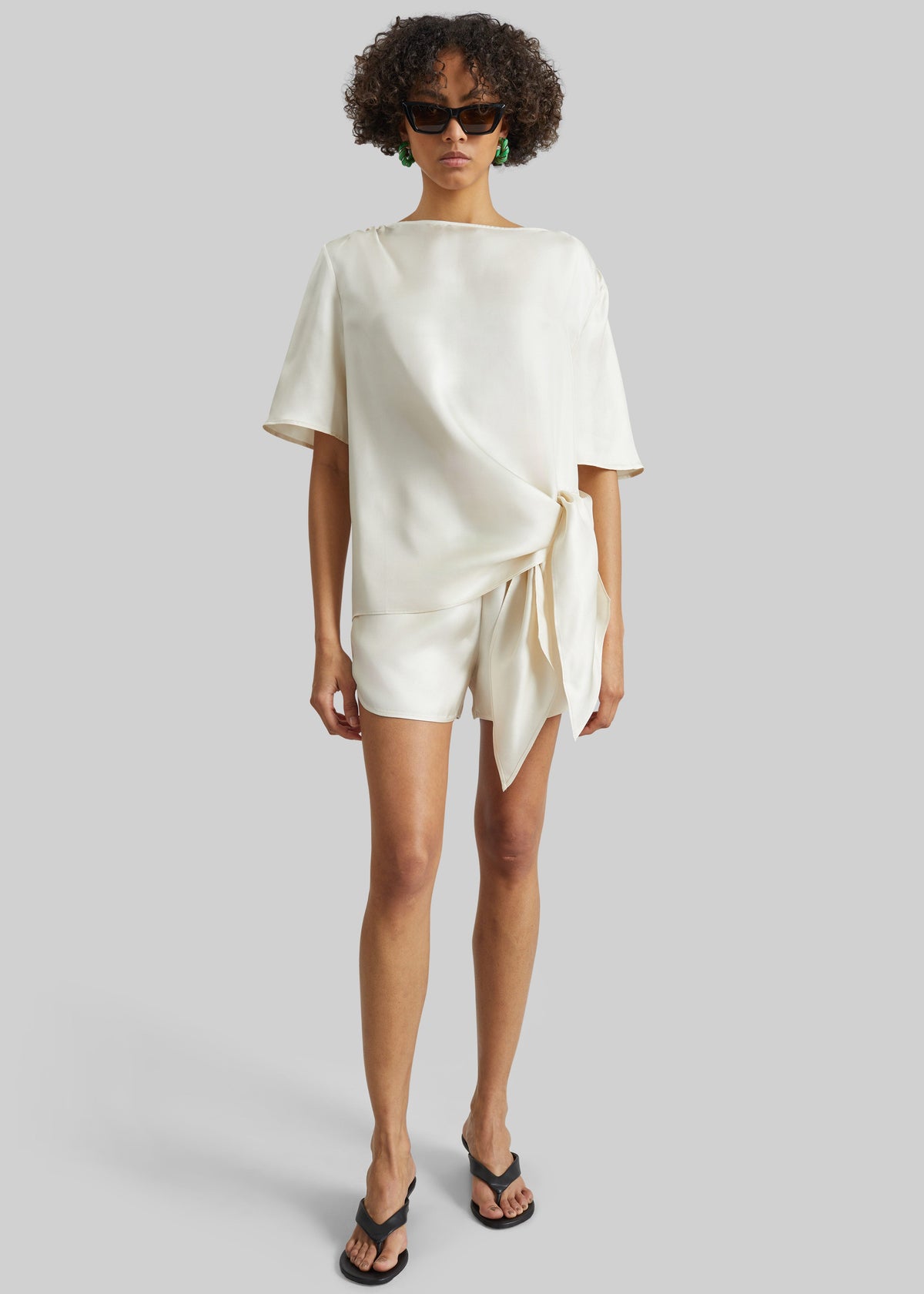 Loulou de Saison Cabo Elasticated Silk Shorts - Ivory β view 3 of 8