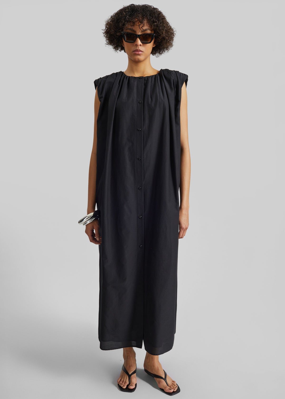 Loulou de Saison Cora Midi Cotton Silk Voile Dress - Black β view 1 of 6