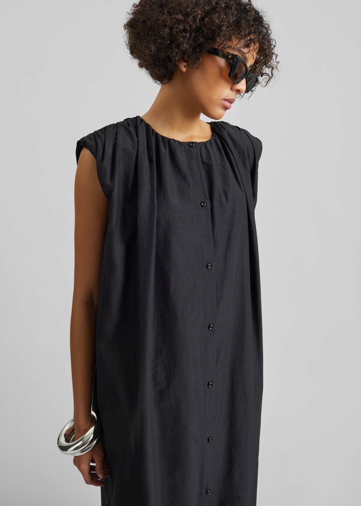 Loulou de Saison Cora Midi Cotton Silk Voile Dress - Black β view 2 of 6