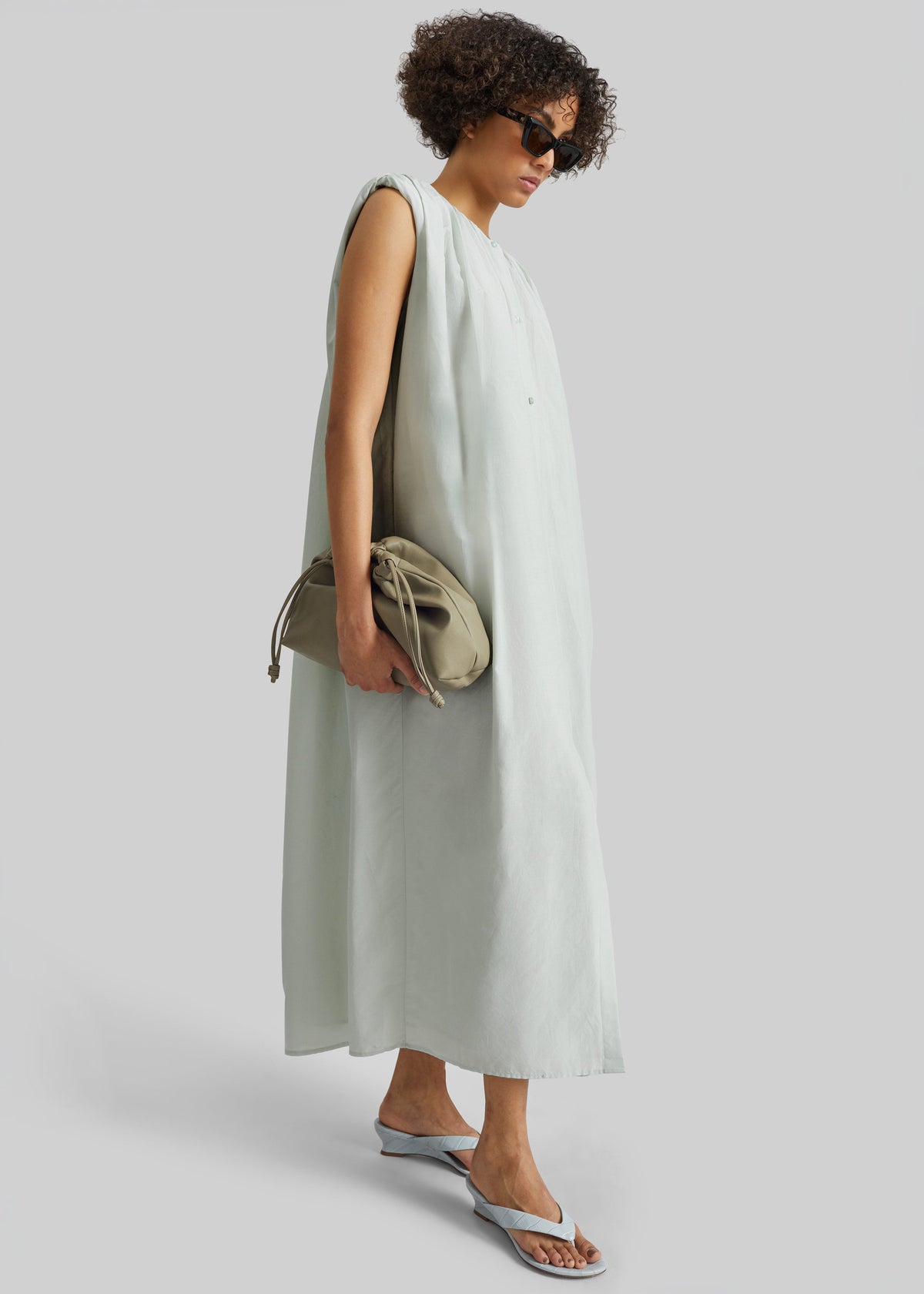 Loulou de Saison Cora Midi Cotton Silk Voile Dress - Mist β view 3 of 5
