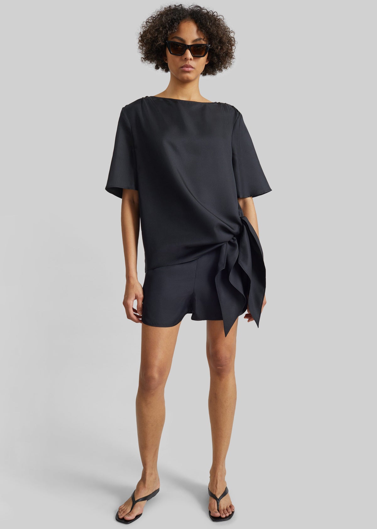 Loulou de Saison Mano Asymmetric Silk Top - Black β view 1 of 7