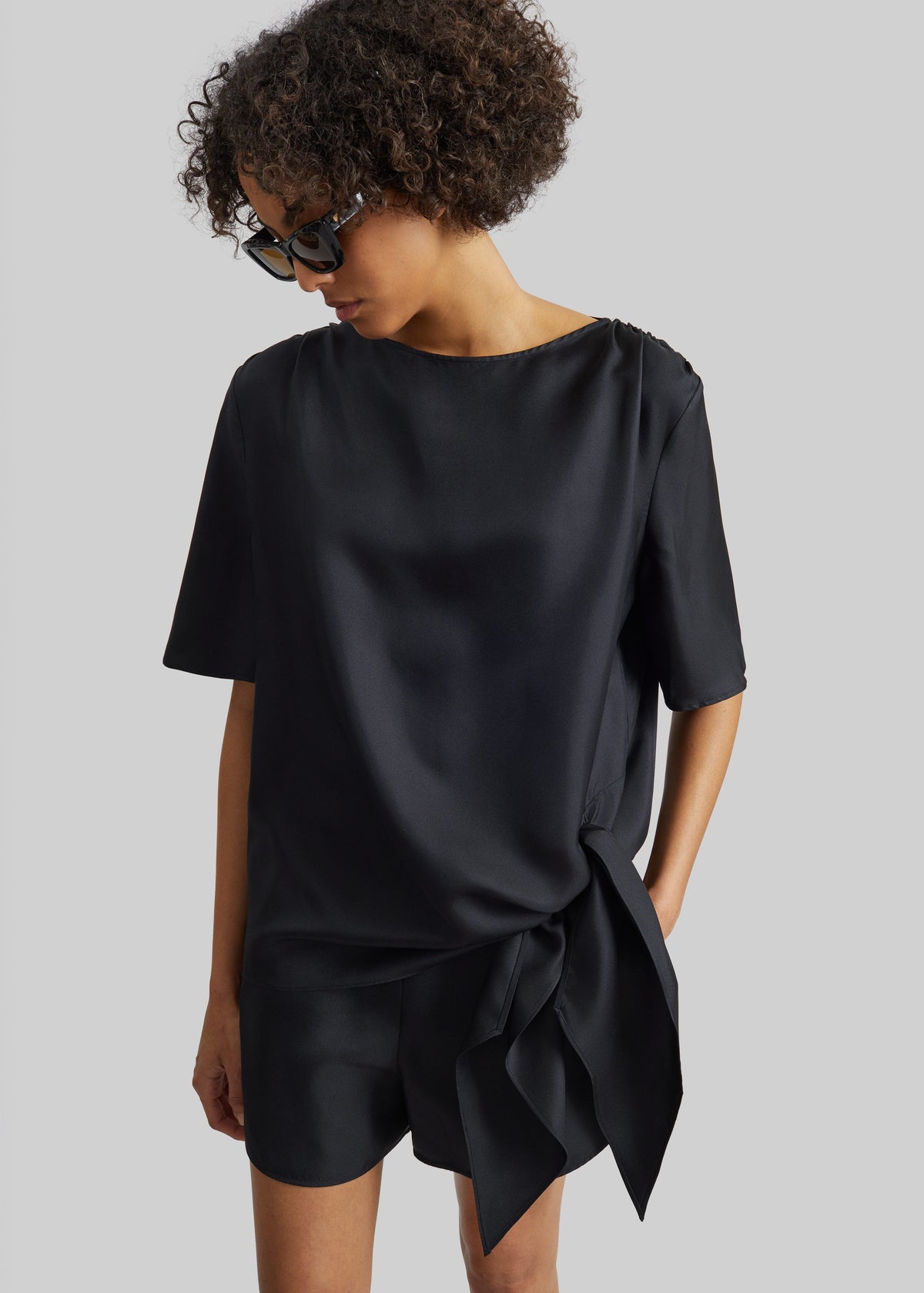 Loulou de Saison Mano Asymmetric Silk Top - Black β view 2 of 7