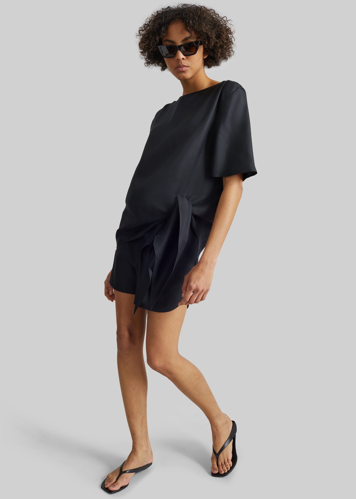 Loulou de Saison Mano Asymmetric Silk Top - Black β view 3 of 7
