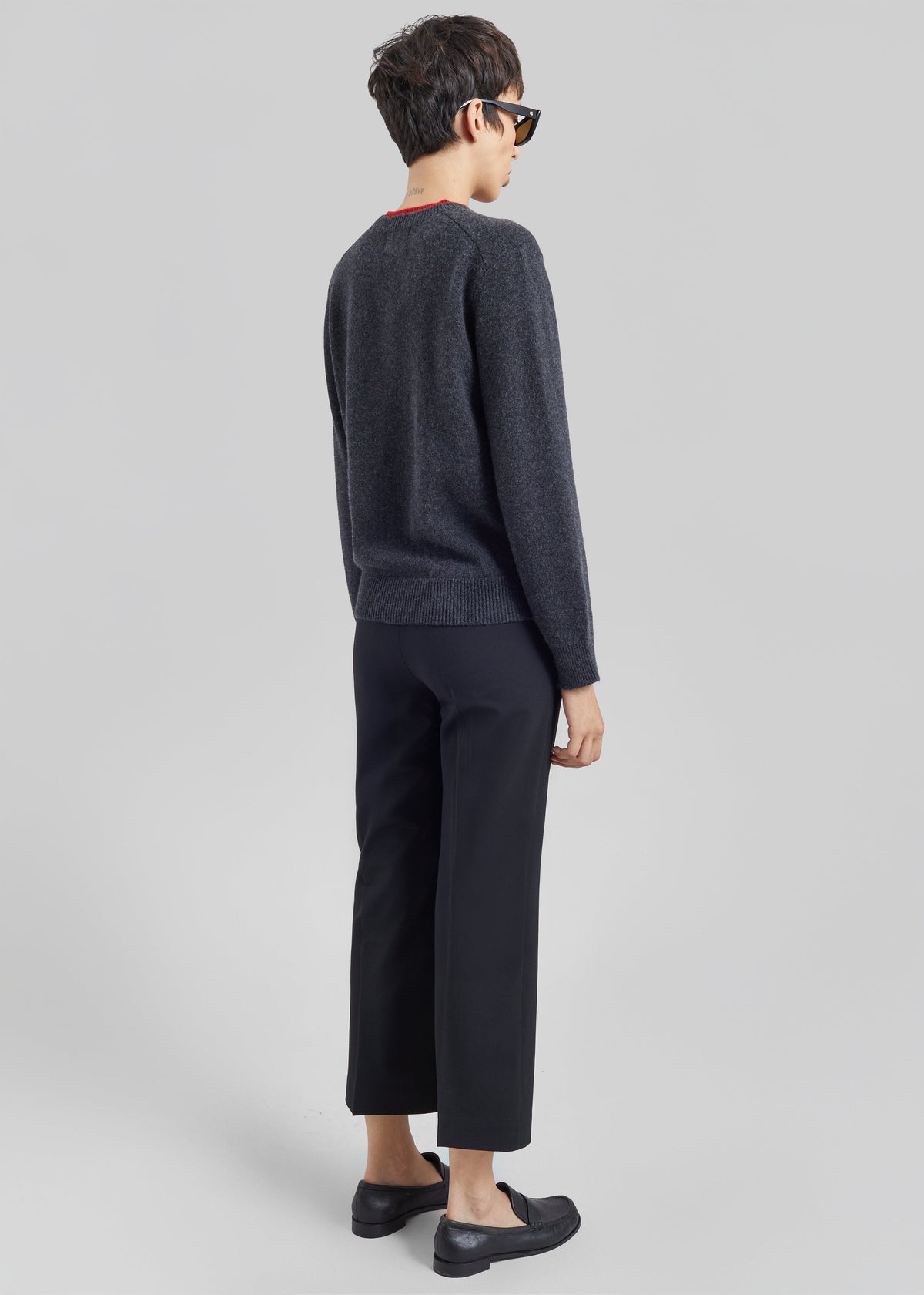 Loulou de Saison Otis Contrast Collar Sweater - Charcoal/Red β view 6 of 7