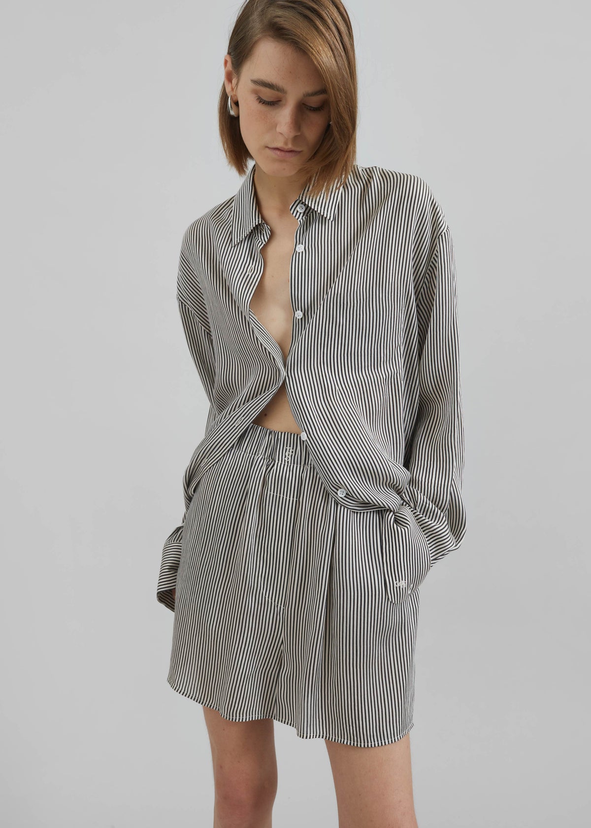 Lui Striped Silk Boxer Shorts - Black/White Stripe β view 4 of 7