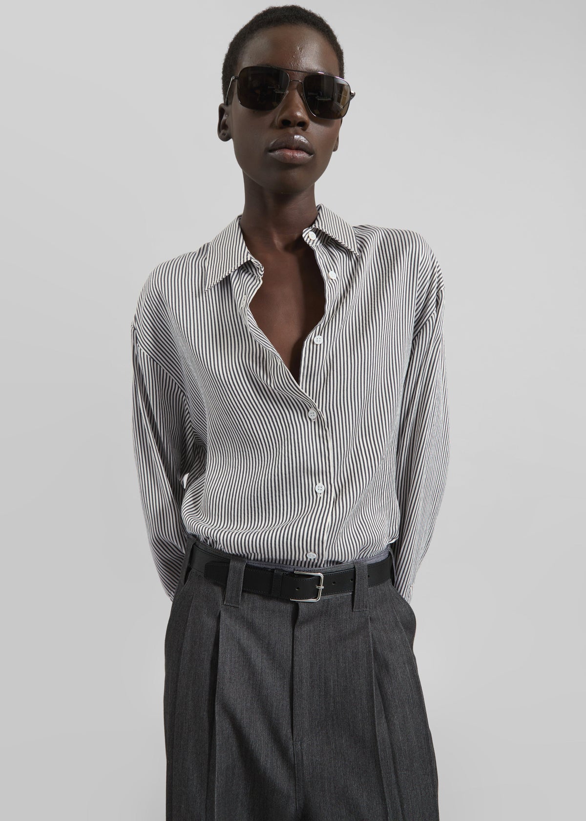 Lui Striped Silk Shirt - Black/White Stripe β view 1 of 9