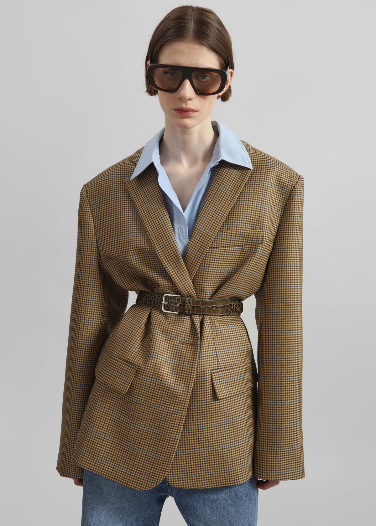 Lyra Oversized Houndstooth Blazer - Camel β view 1 of 8