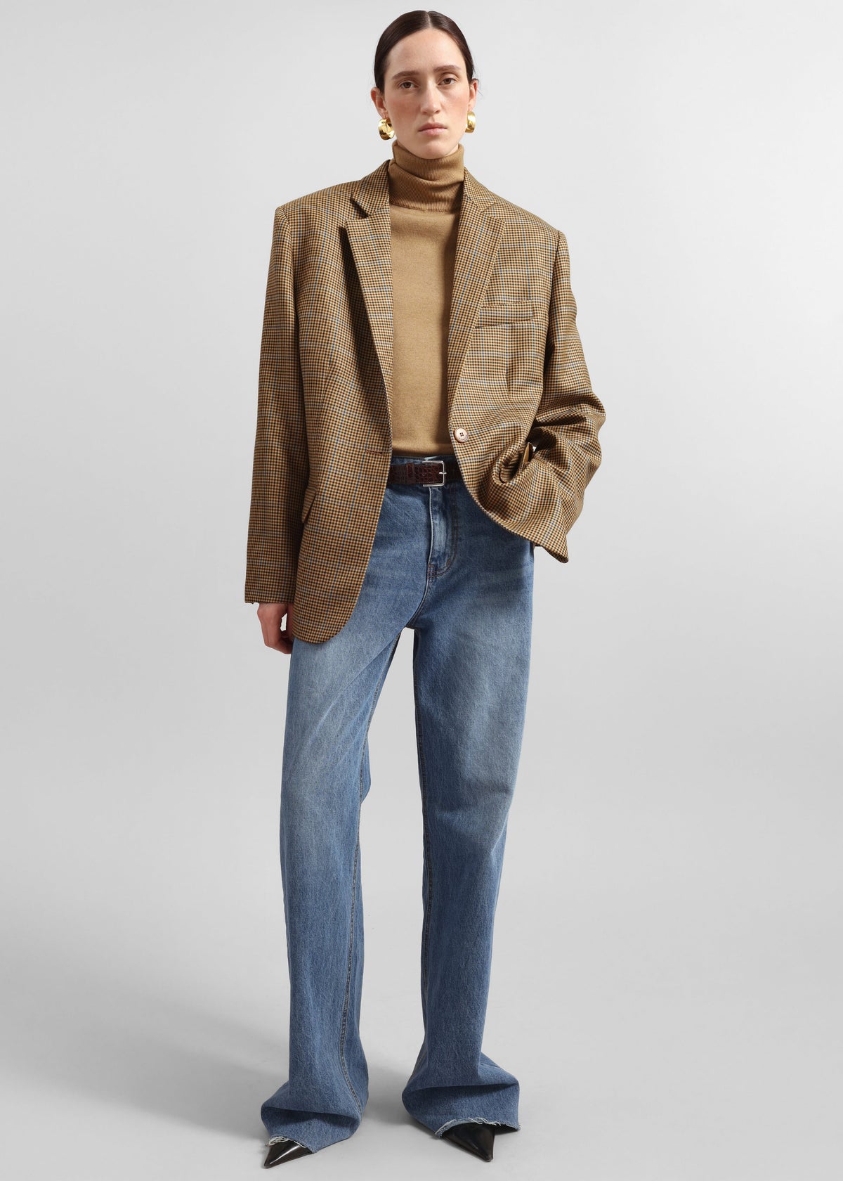 Lyra Oversized Houndstooth Blazer - Camel β view 6 of 8