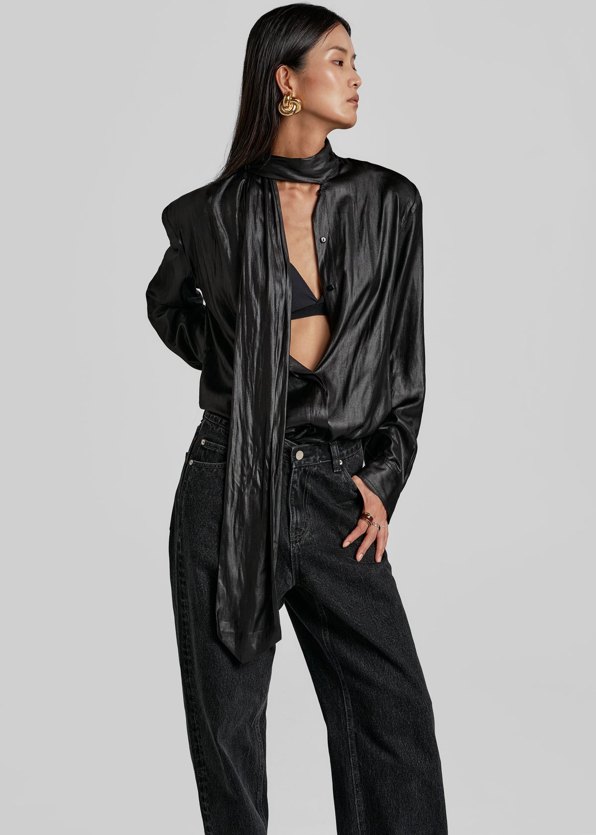 Mabillon Padded Lavalliere Blouse - Black – view 1 of 8