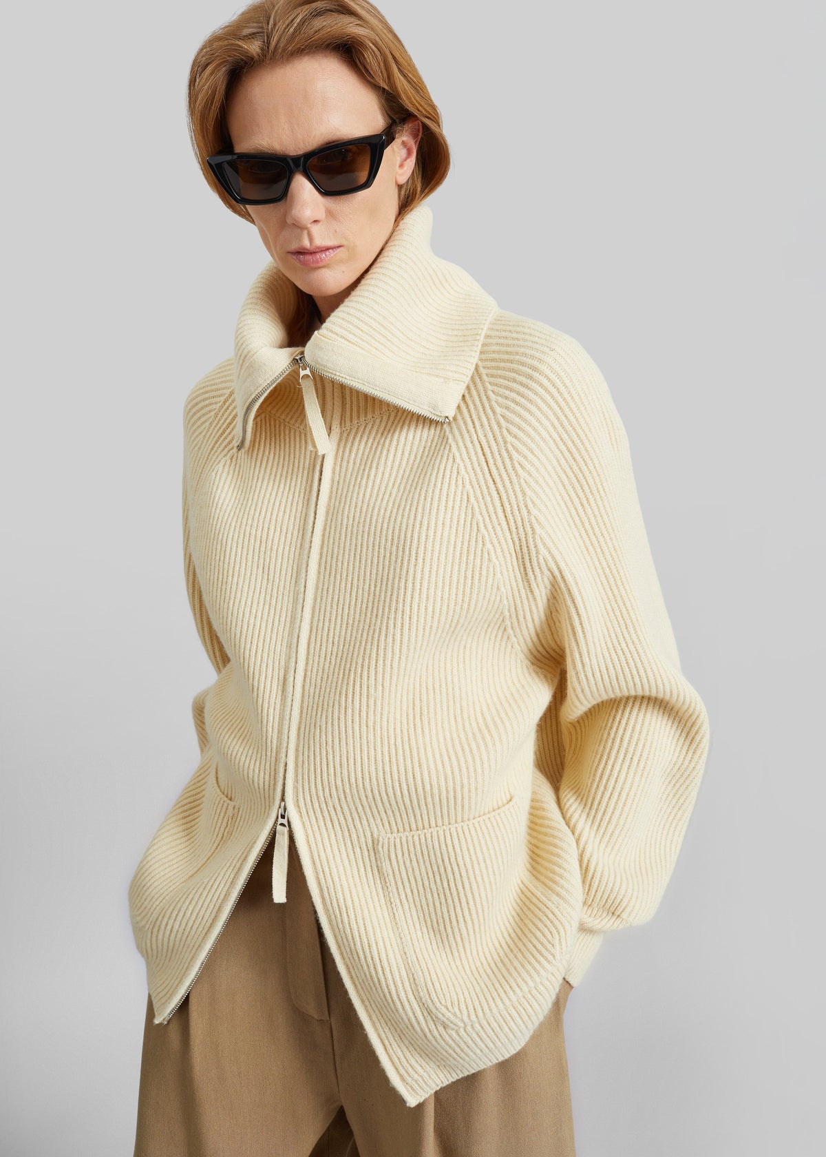 Malabry Knit Zip-Up Cardigan - Pale Yellow β view 1 of 7