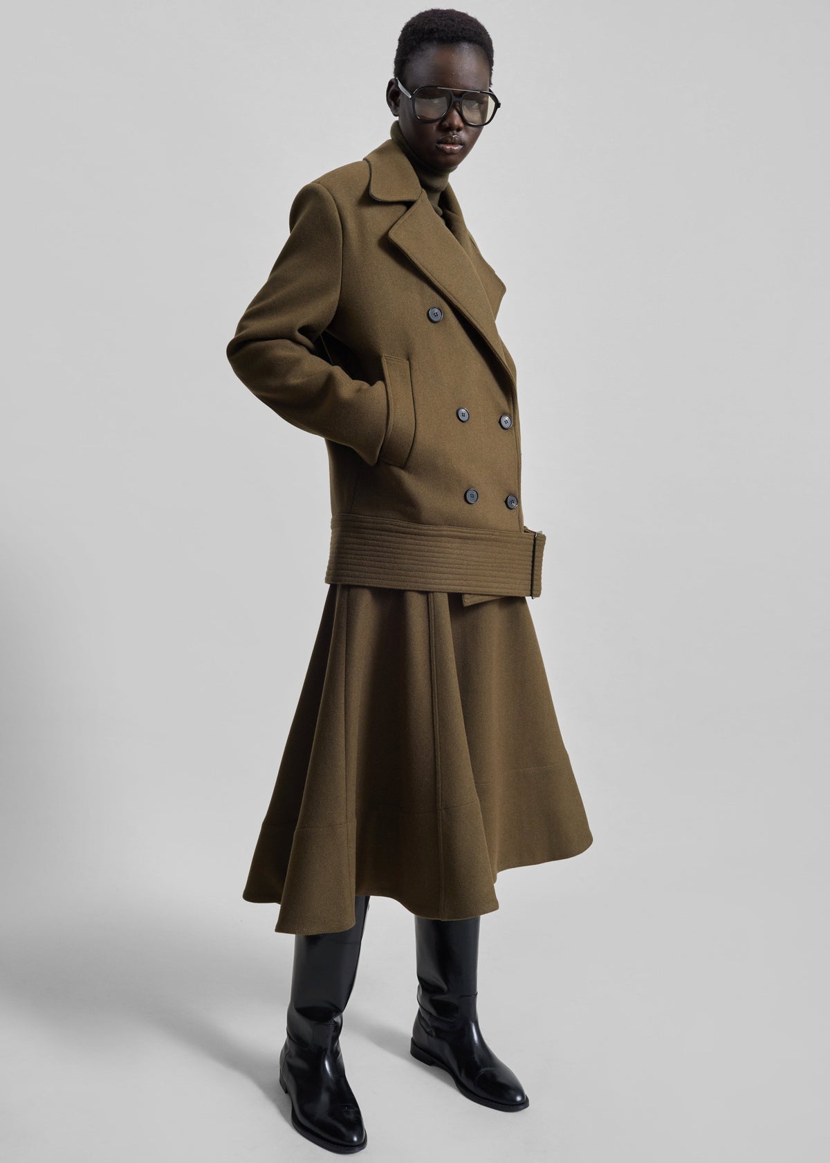 Manali Belted Peacoat - Olive Brown β view 2 of 9