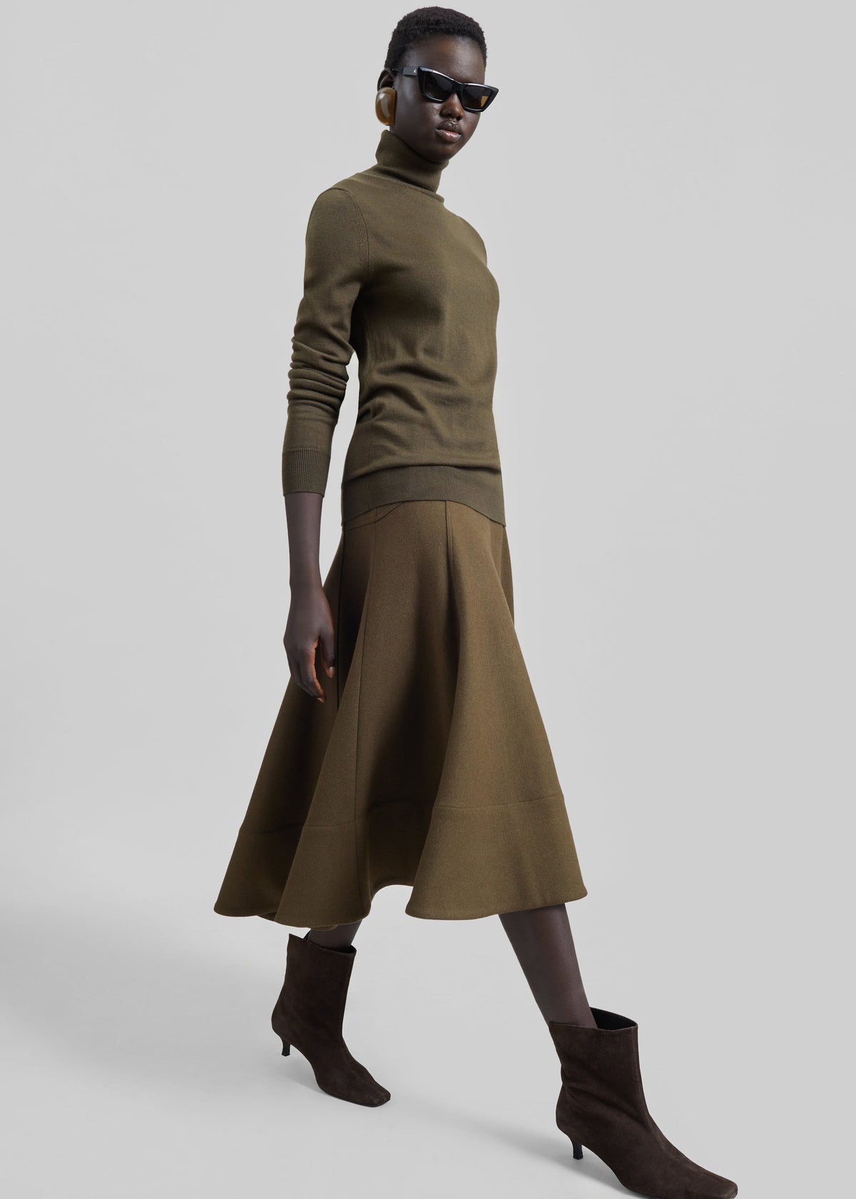 Manali Flared Midi Skirt - Olive Brown β view 5 of 11