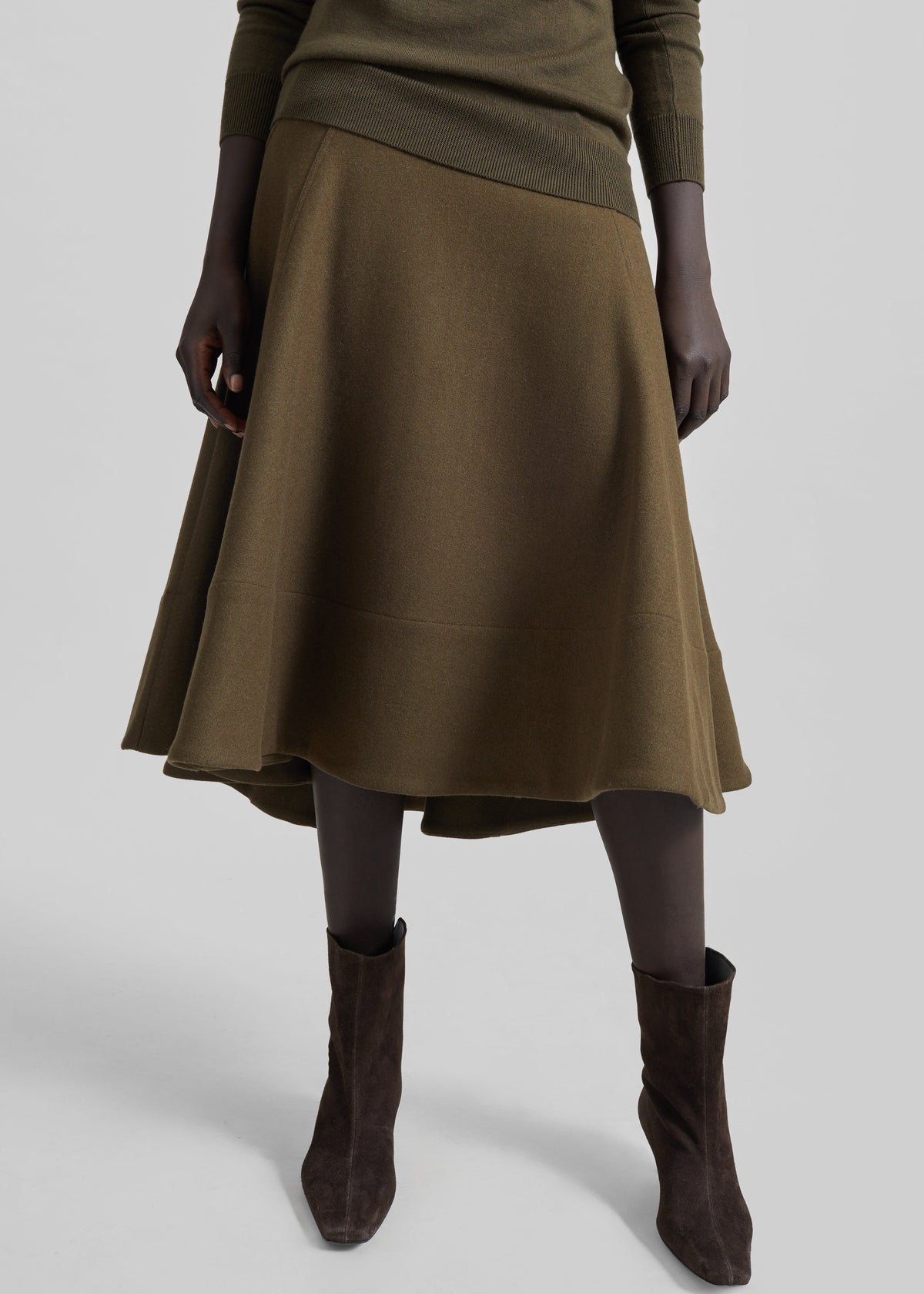 Manali Flared Midi Skirt - Olive Brown β view 8 of 11