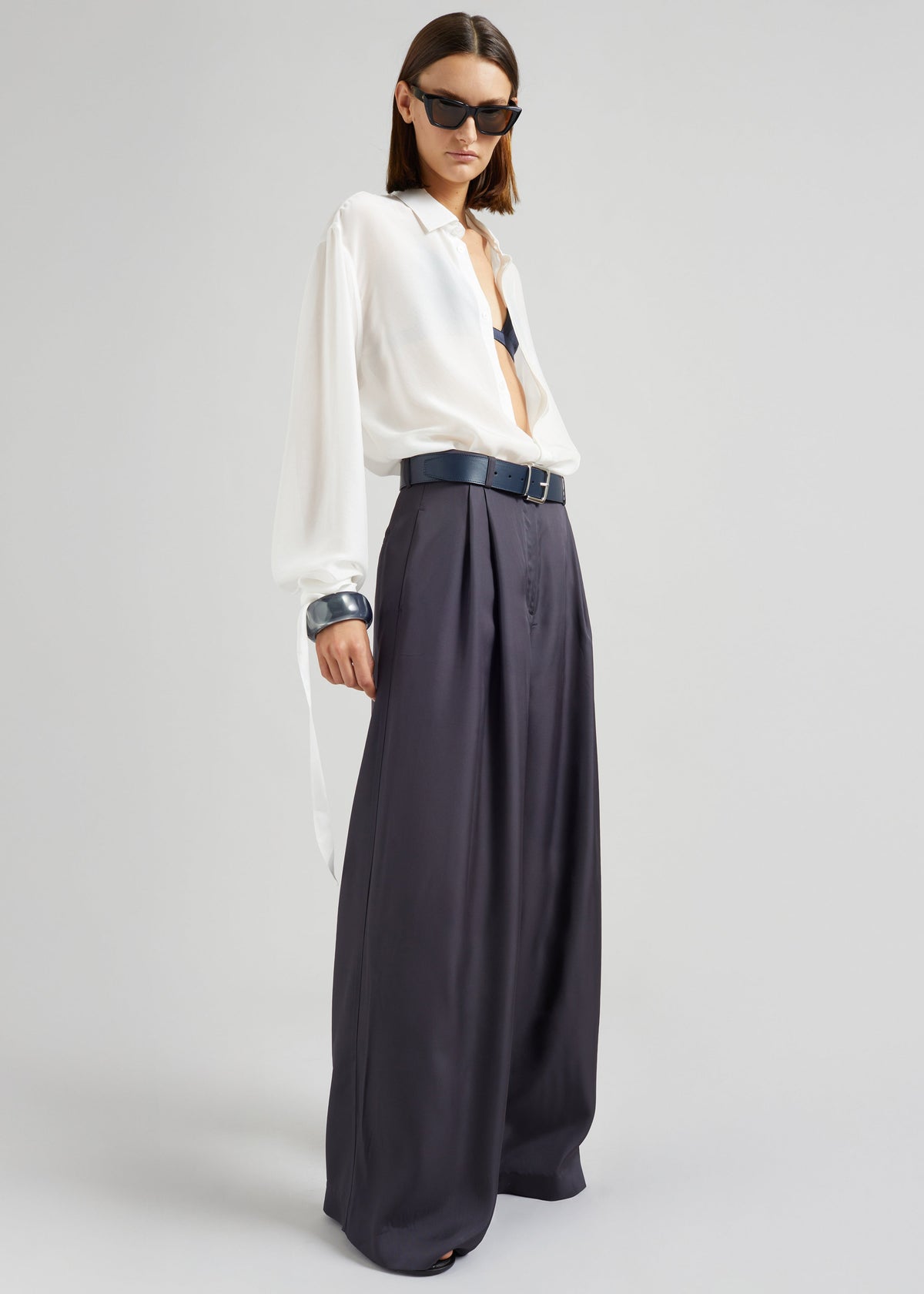 Marfa Pleated Silk Trousers - Storm Grey β view 1 of 7