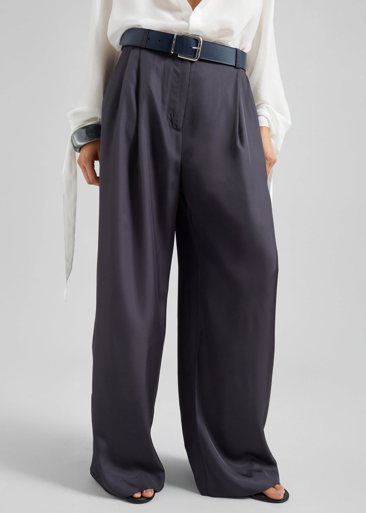 Marfa Pleated Silk Trousers - Storm Grey β view 2 of 7