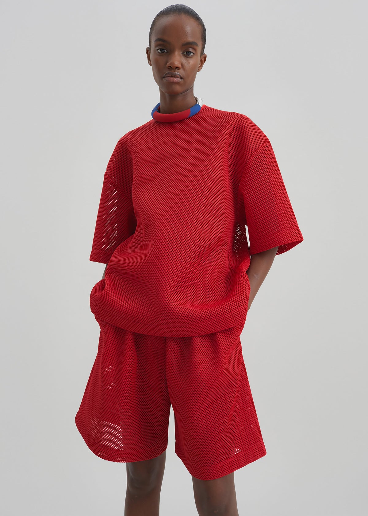 Marfa Mesh Pleated Bermuda Shorts - Red β view 2 of 11