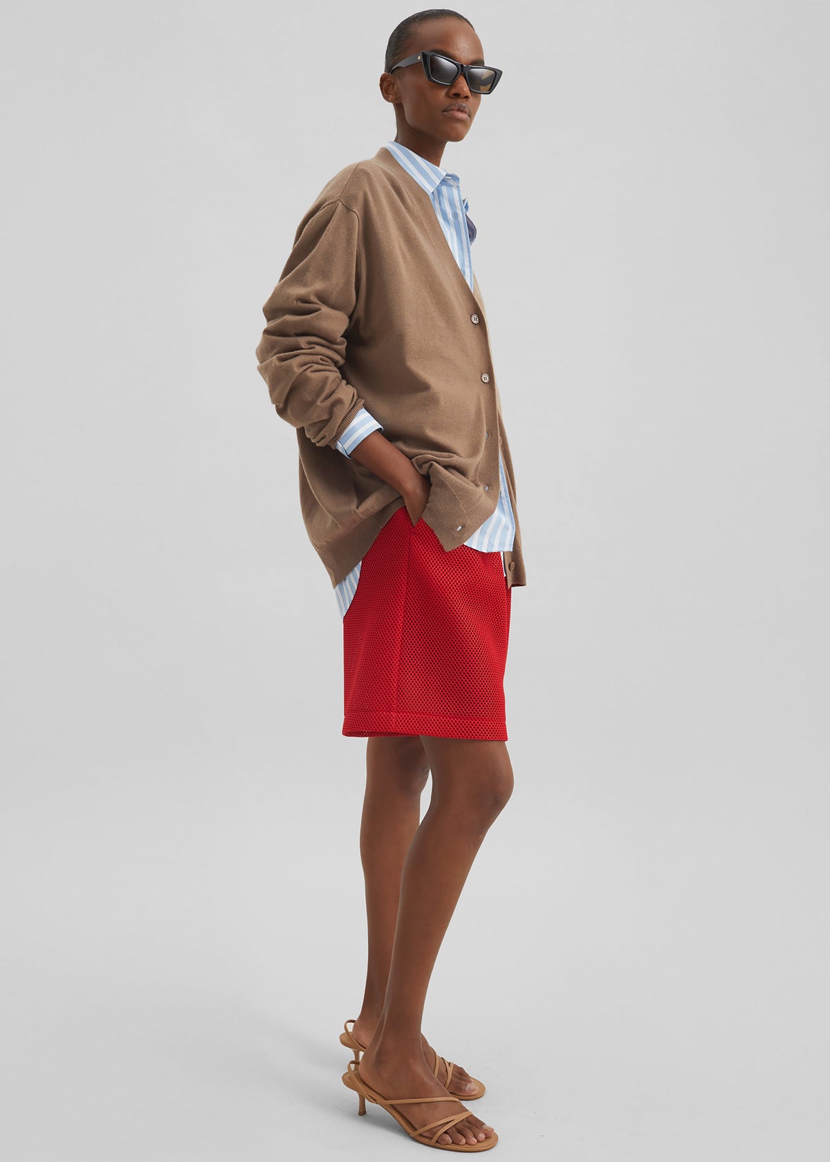 Marfa Mesh Pleated Bermuda Shorts - Red β view 6 of 11
