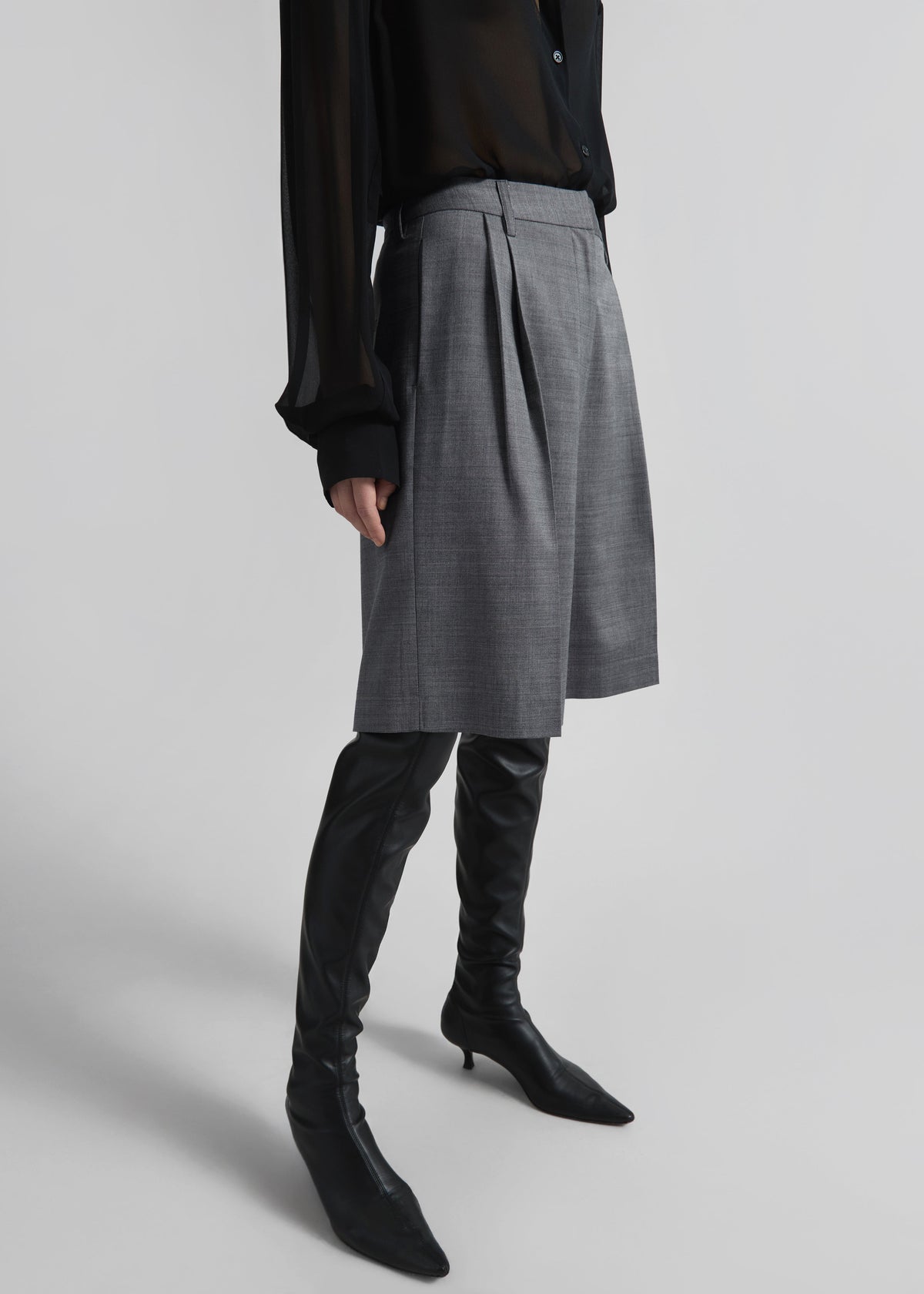Marfa Pleated Bermuda Shorts - Grey Melange – view 4 of 10