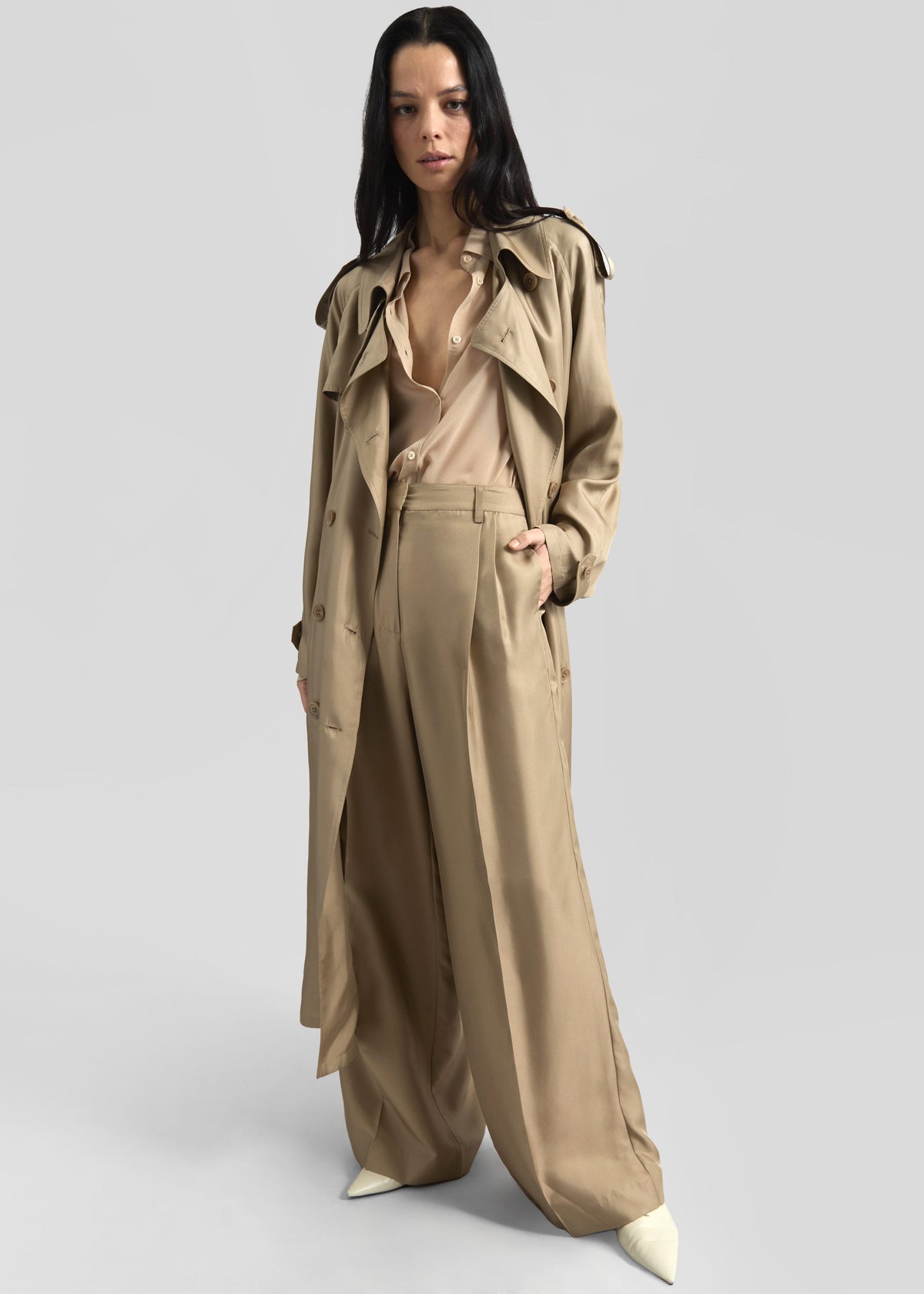 Marfa Pleated Silk Trousers - Beige β view 6 of 8