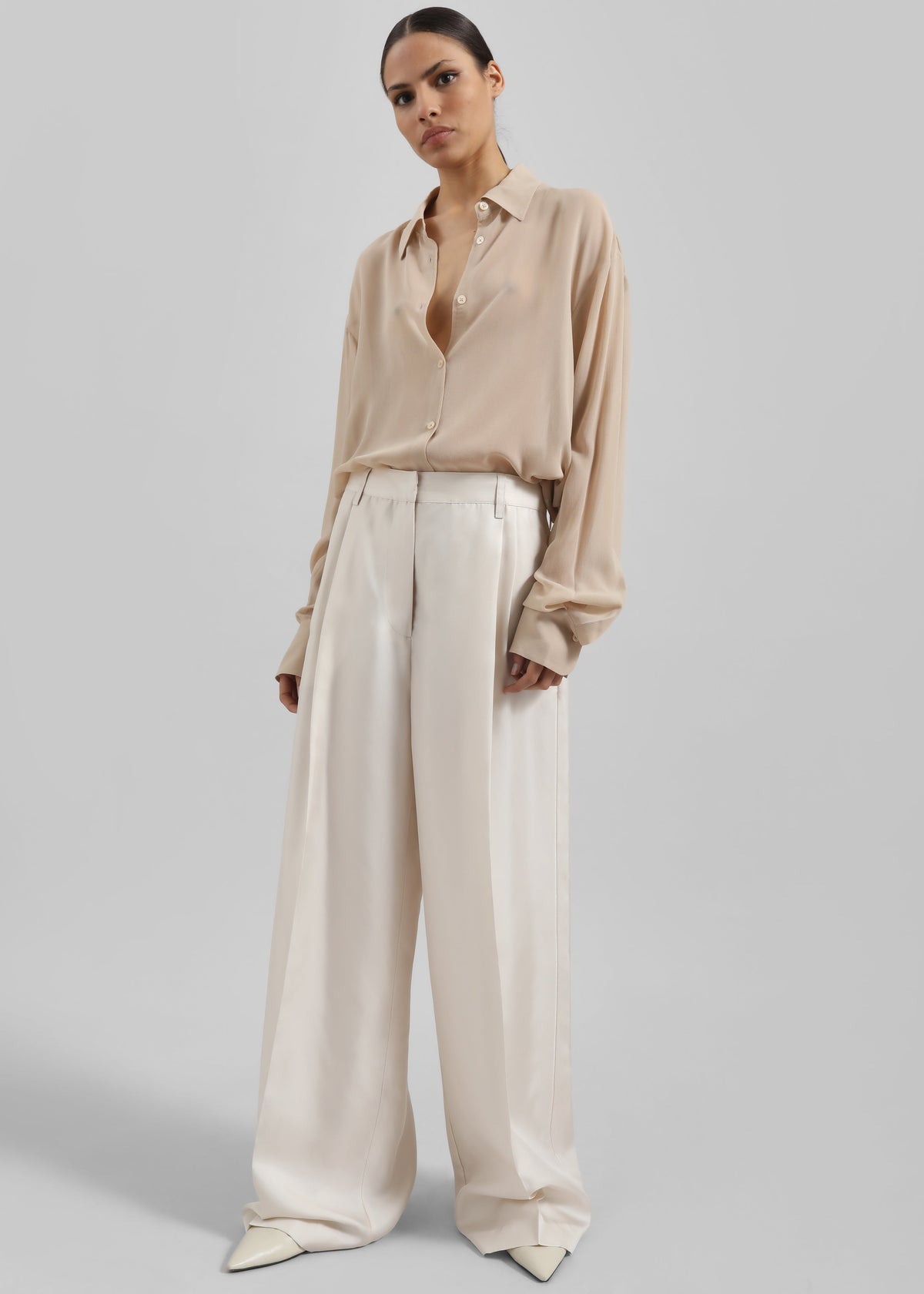 Marfa Pleated Silk Trousers - Ivory β view 5 of 7