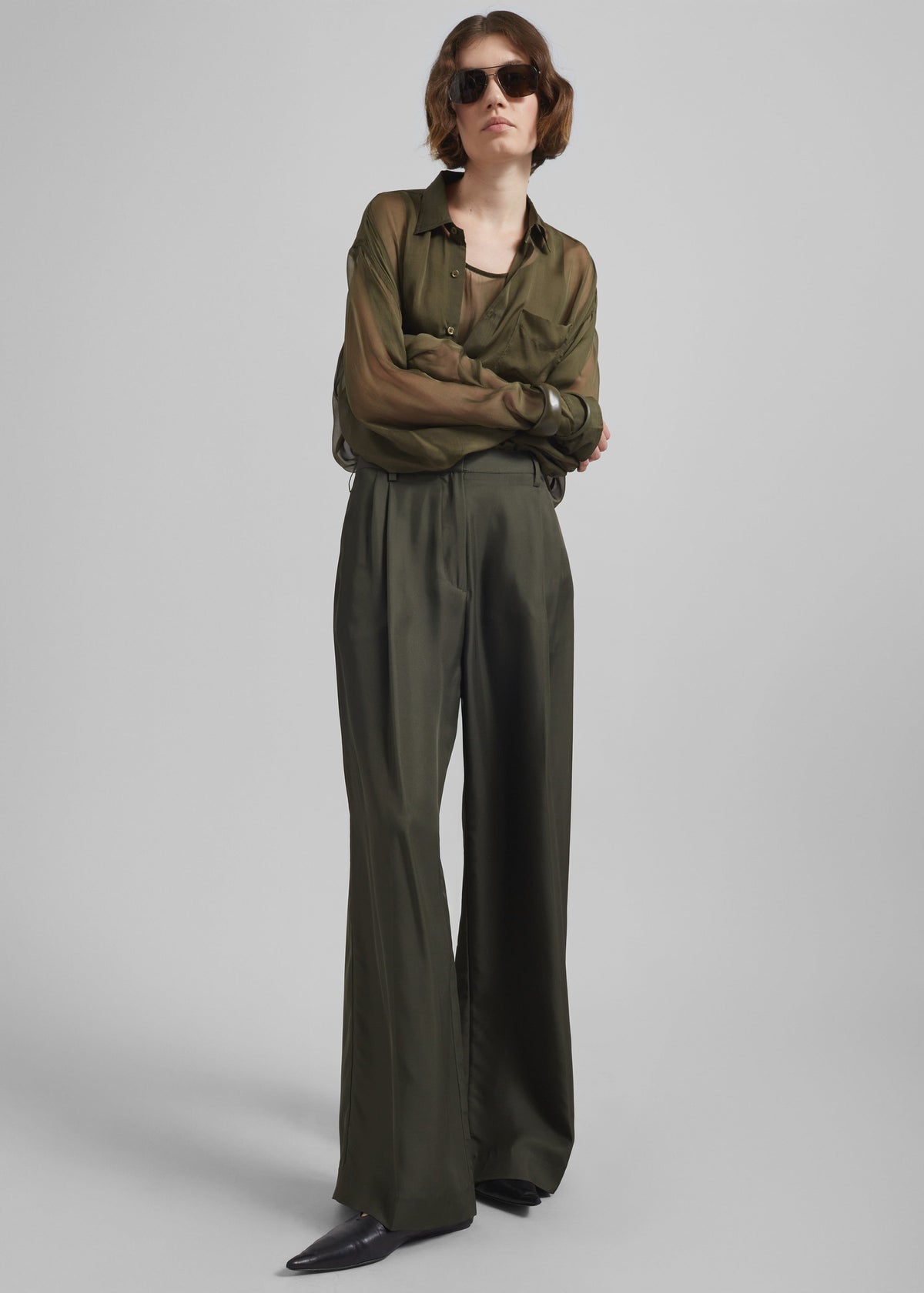 Marfa Pleated Silk Trousers - Khaki β view 5 of 8
