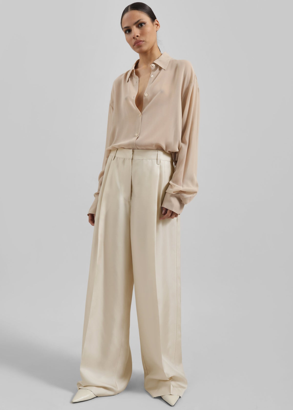 Marfa Pleated Silk Trousers - Light Beige β view 2 of 8