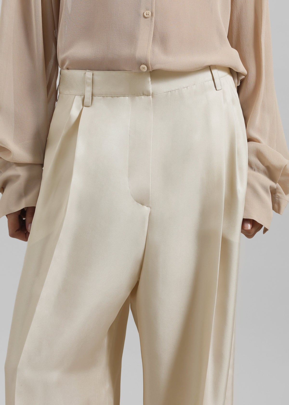 Marfa Pleated Silk Trousers - Light Beige β view 3 of 8